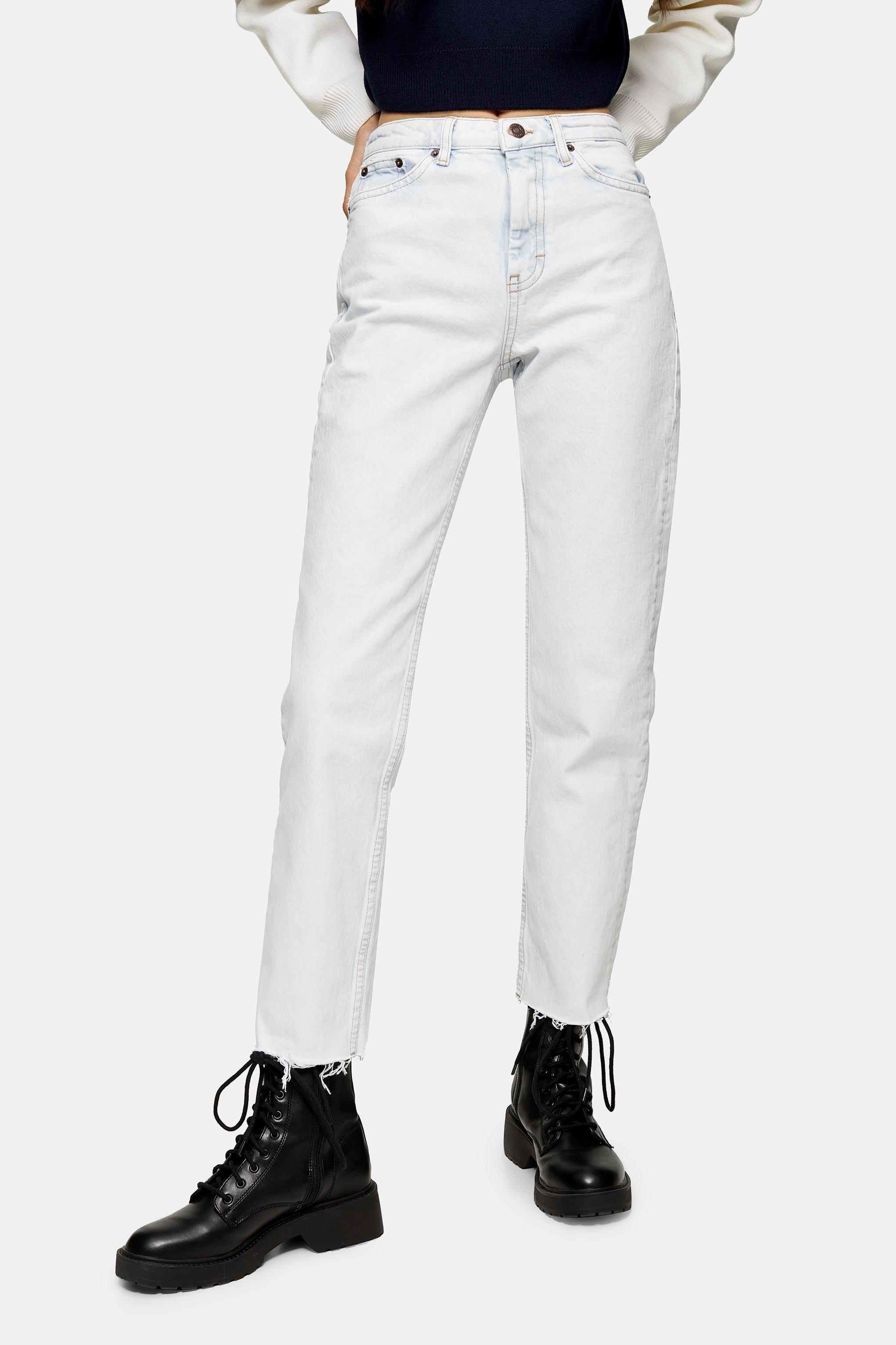 considered mid blue raw hem organic cotton straight jeans