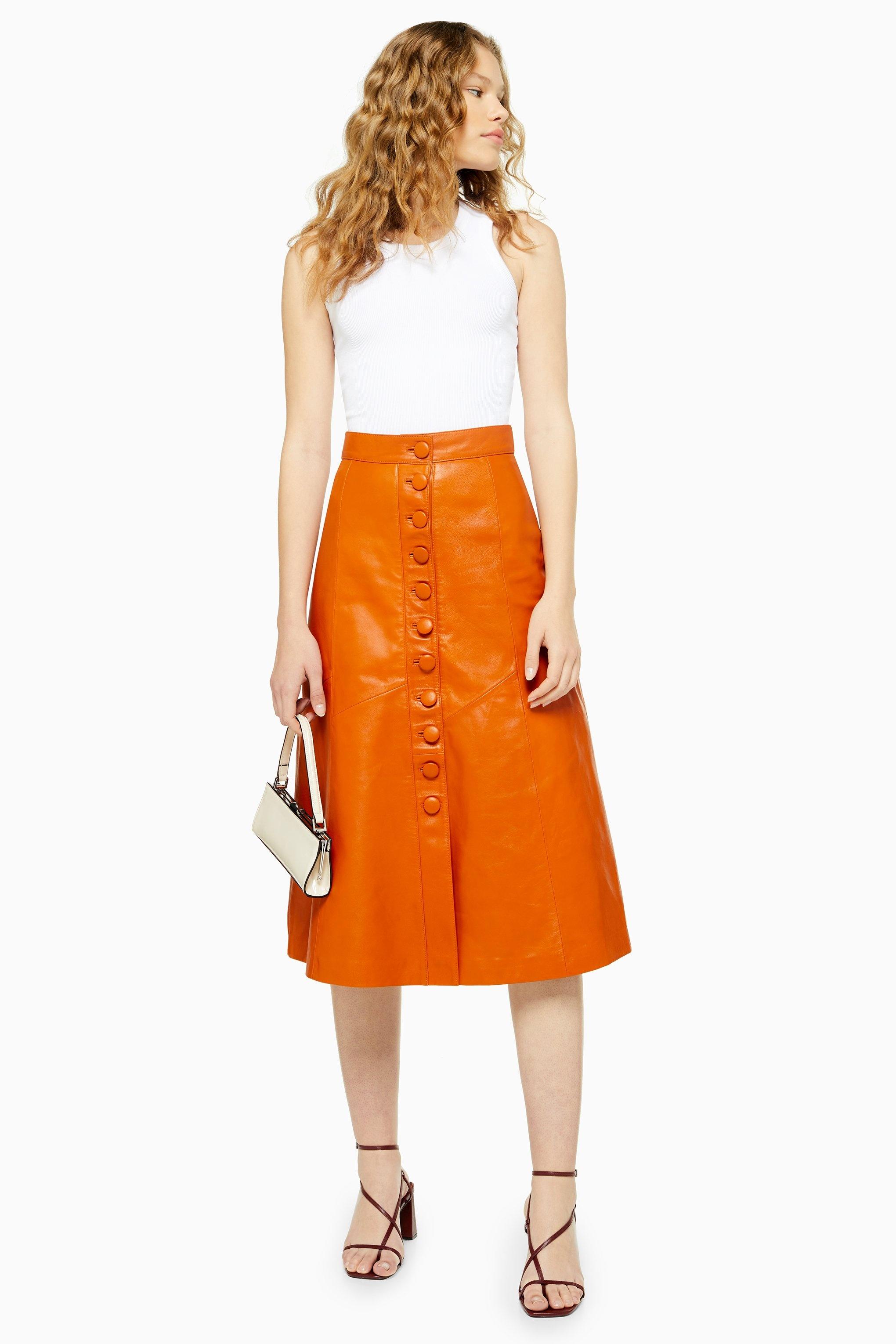 tops to wear with orange skirt