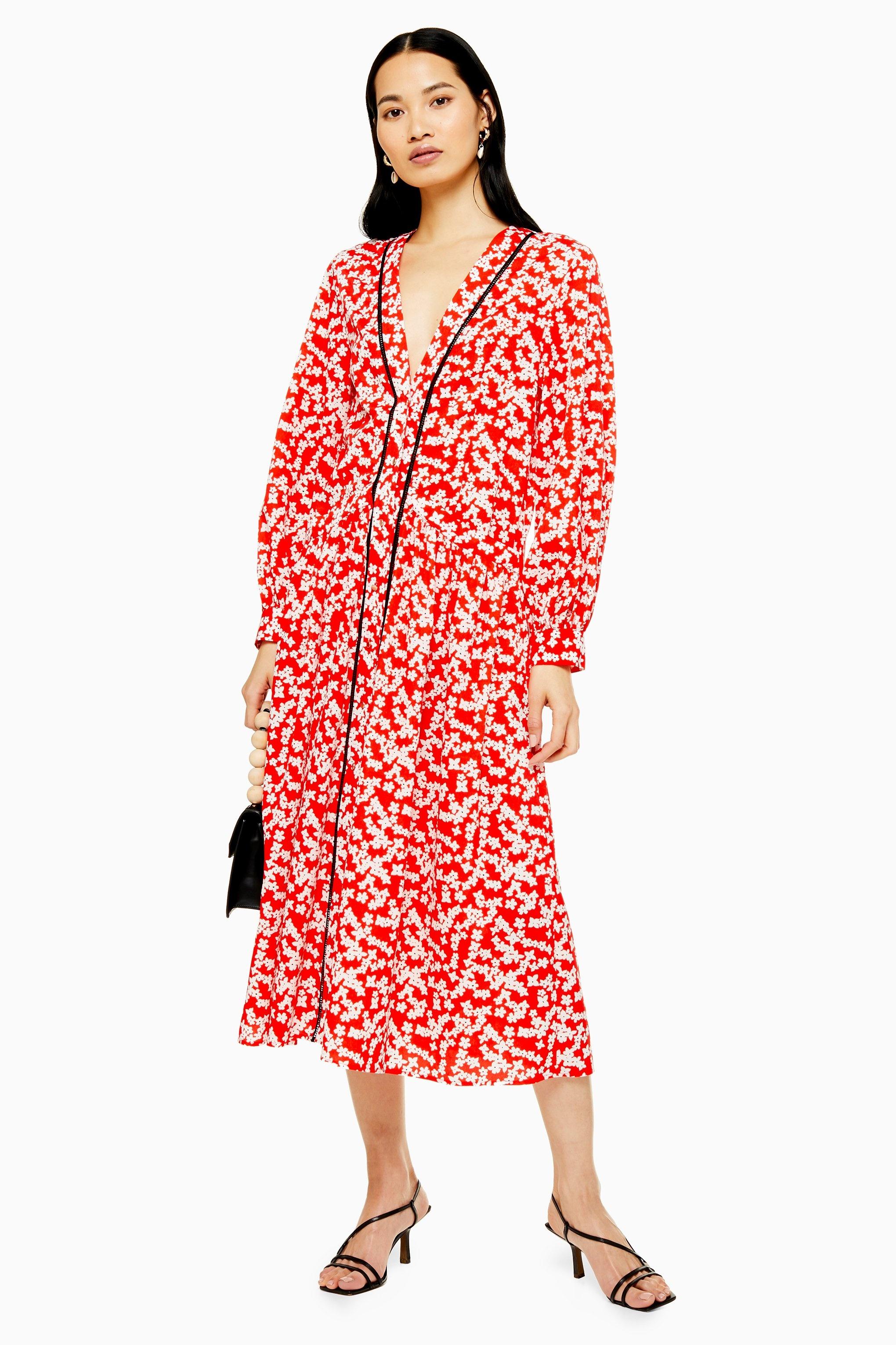 topshop red long dress