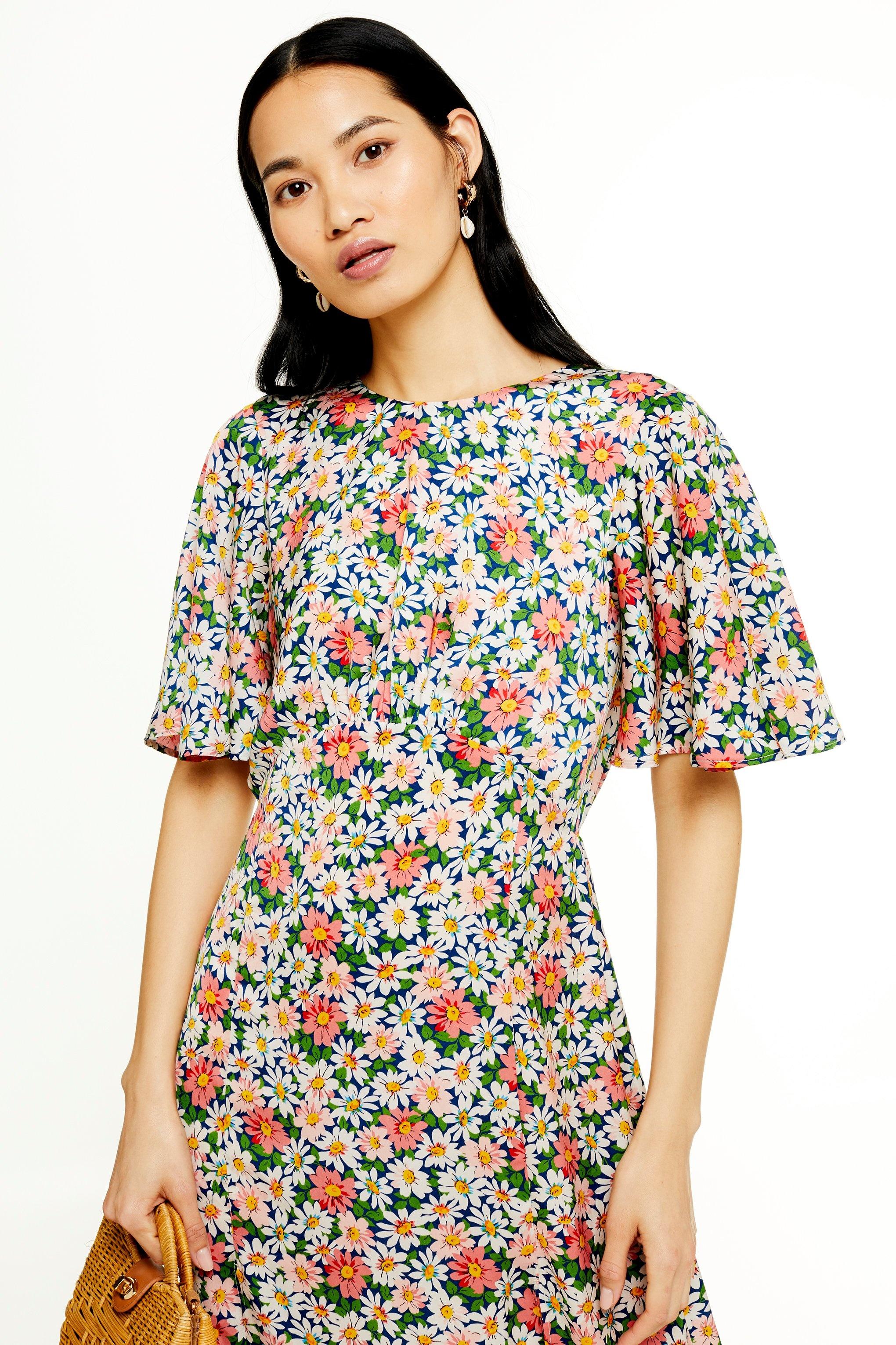 austin polka dot print angel sleeve midi dress