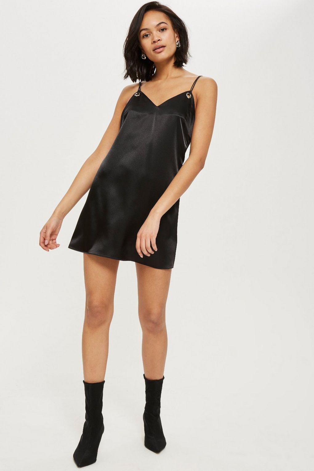 topshop black satin slip dress