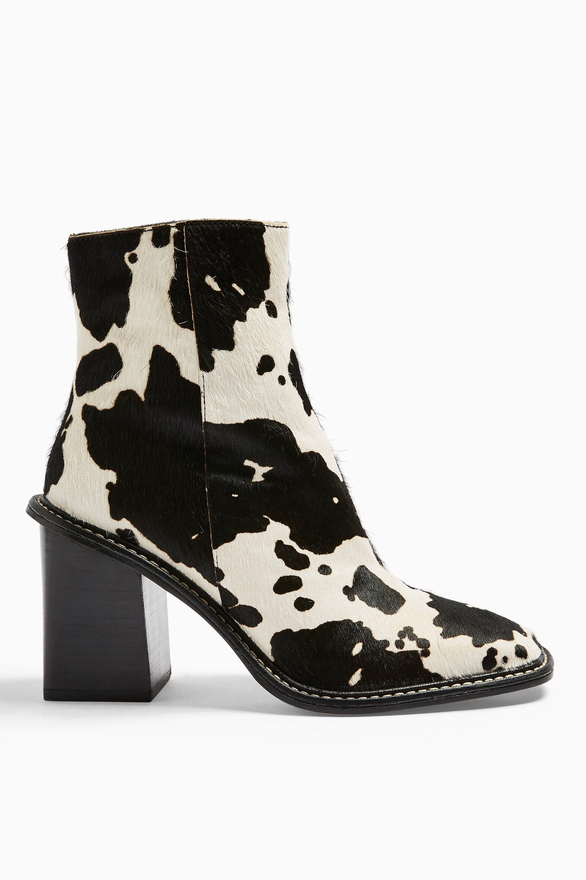 Hugh Leather Black And White Cow Print Boots Lyst