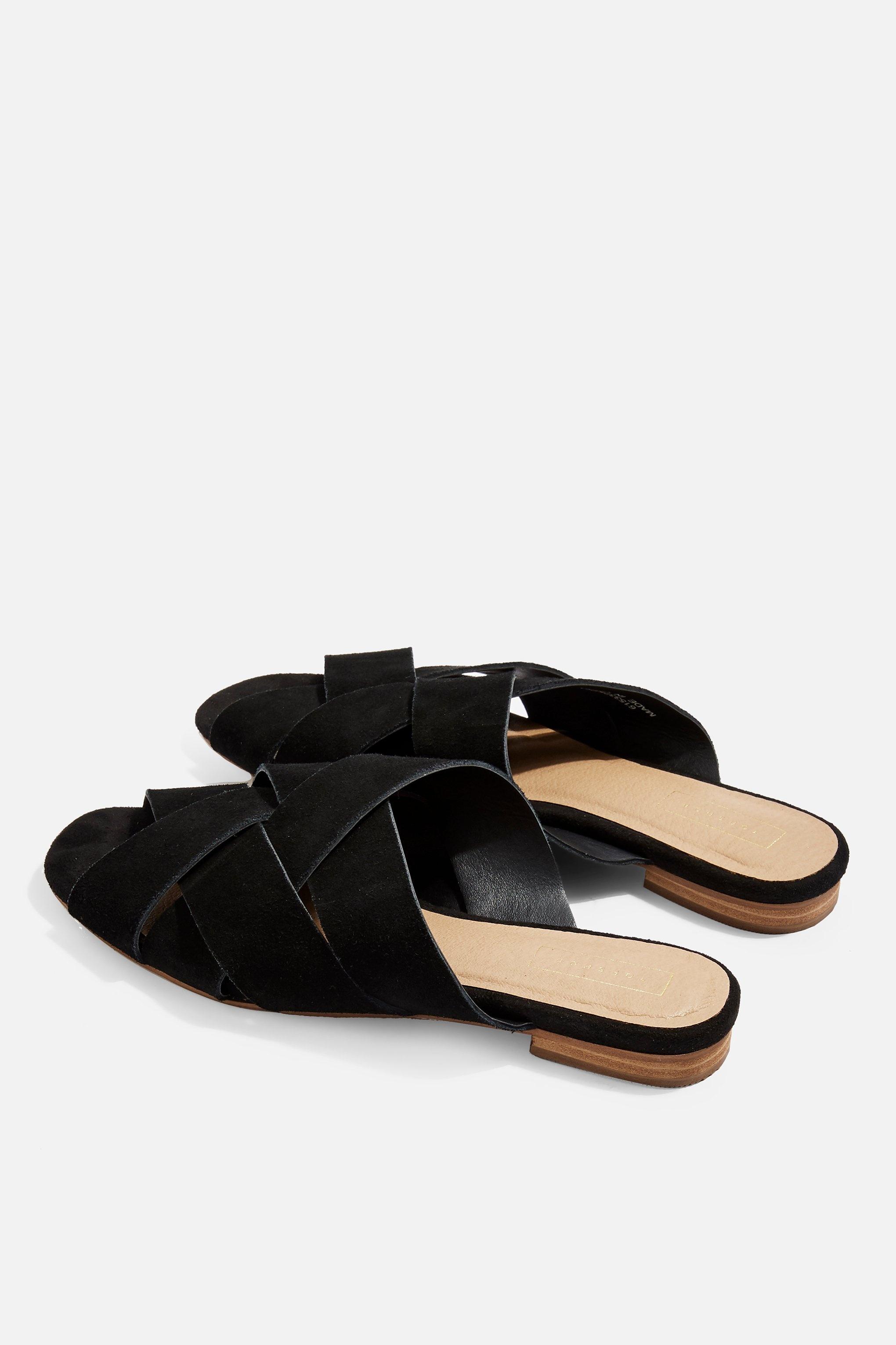 TOPSHOP Leather Hop Flat Sandals in 