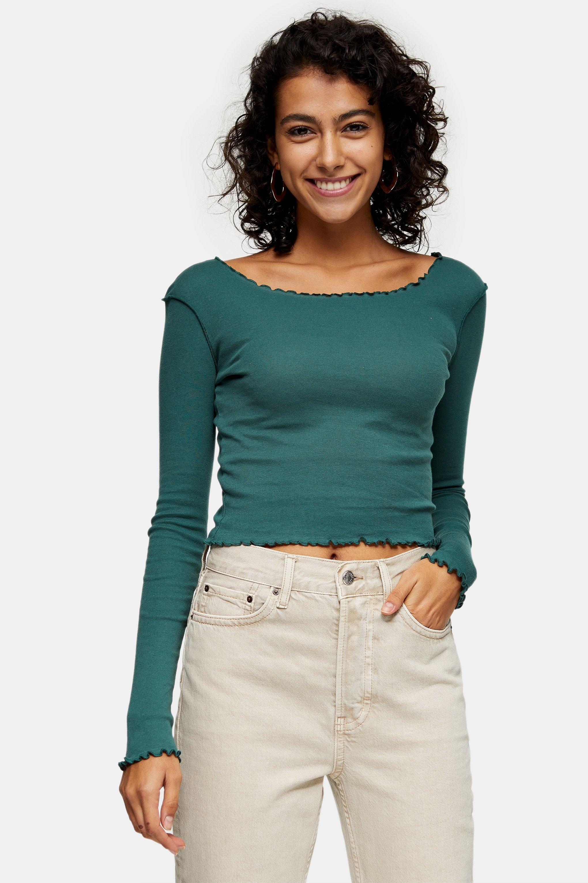 TOPSHOP Green Long Sleeve Lettuce Top - Lyst