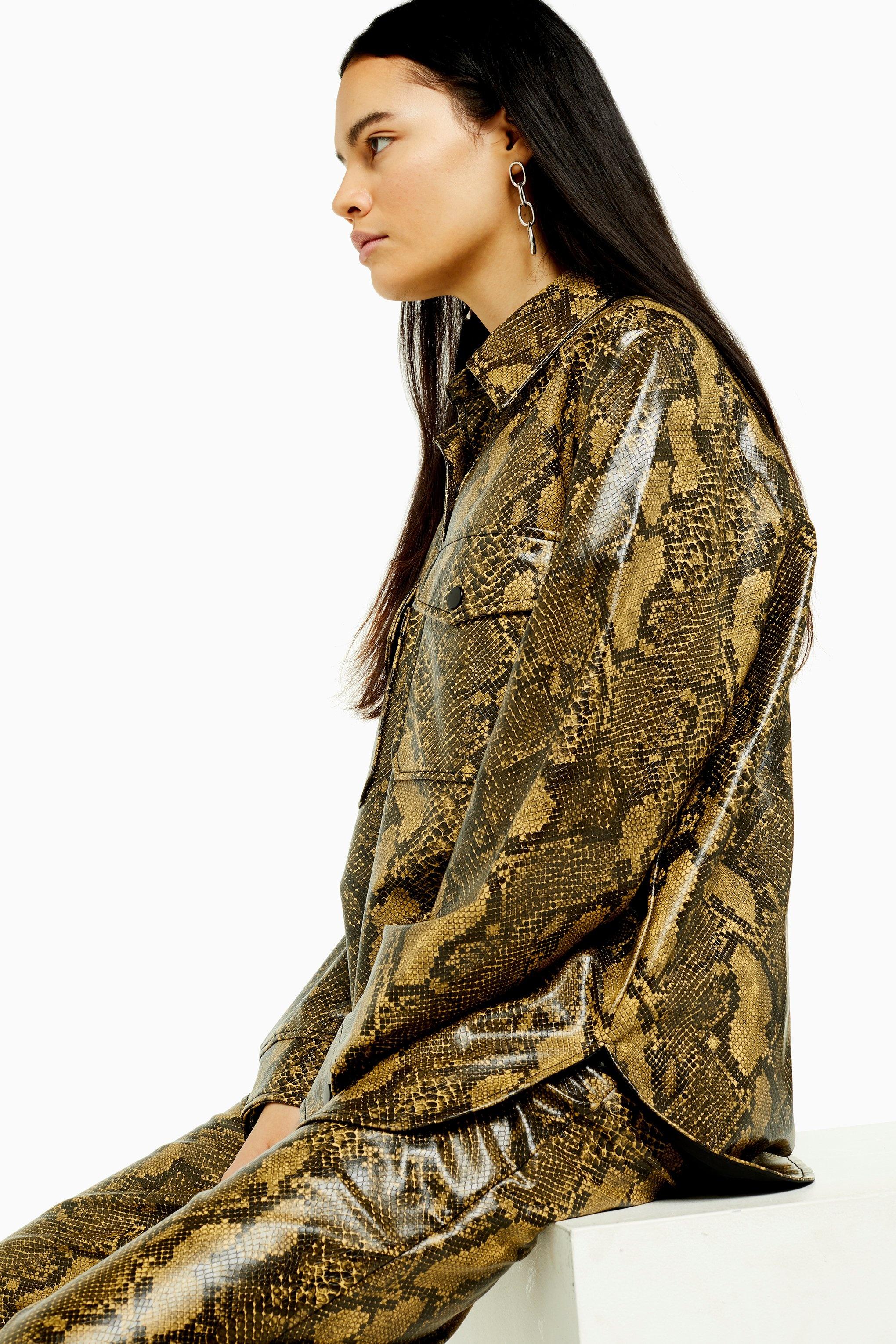Topshop Snake Faux Leather Pu Shirt In Yellow Lyst