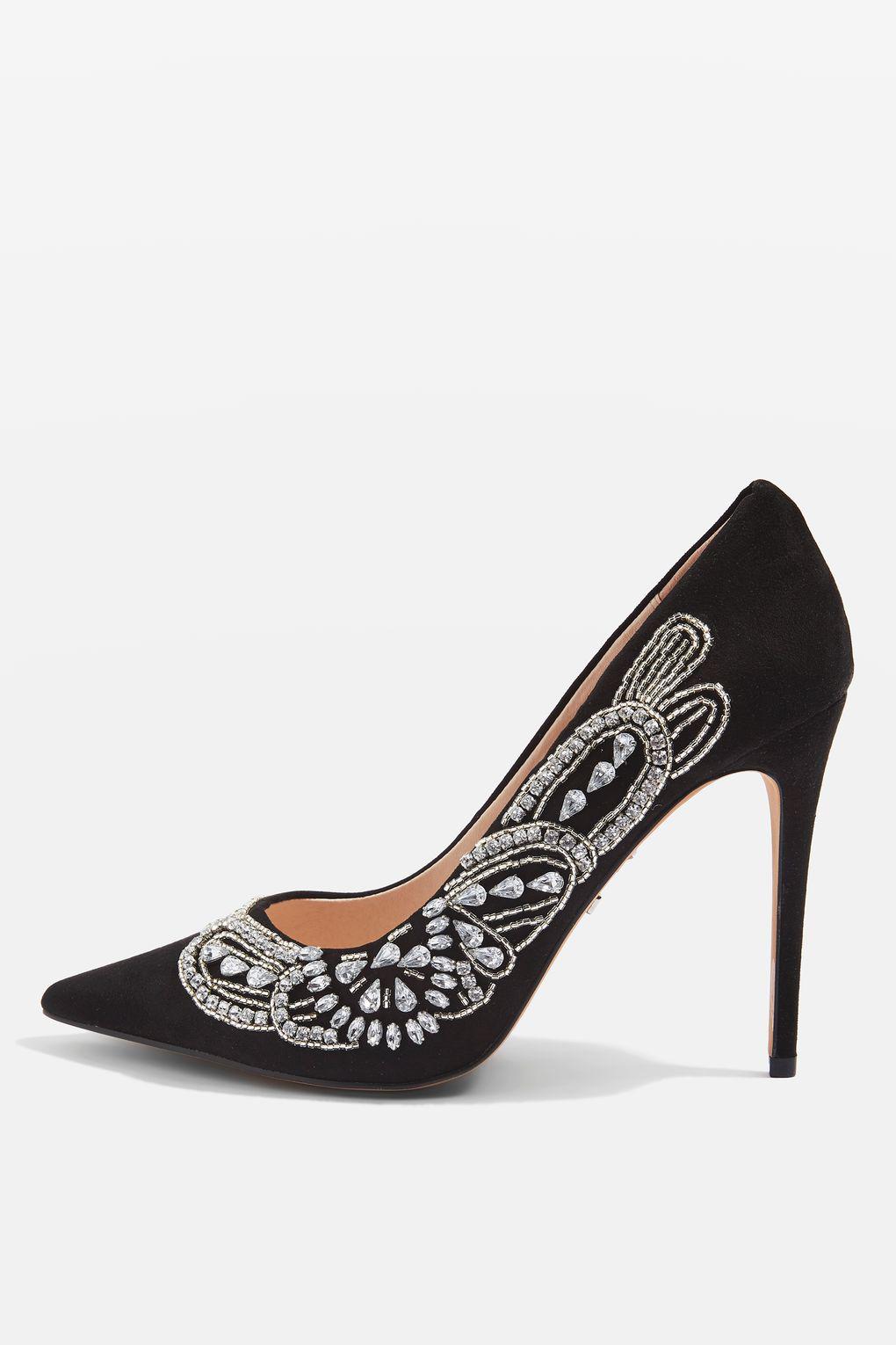 black embellished court shoes