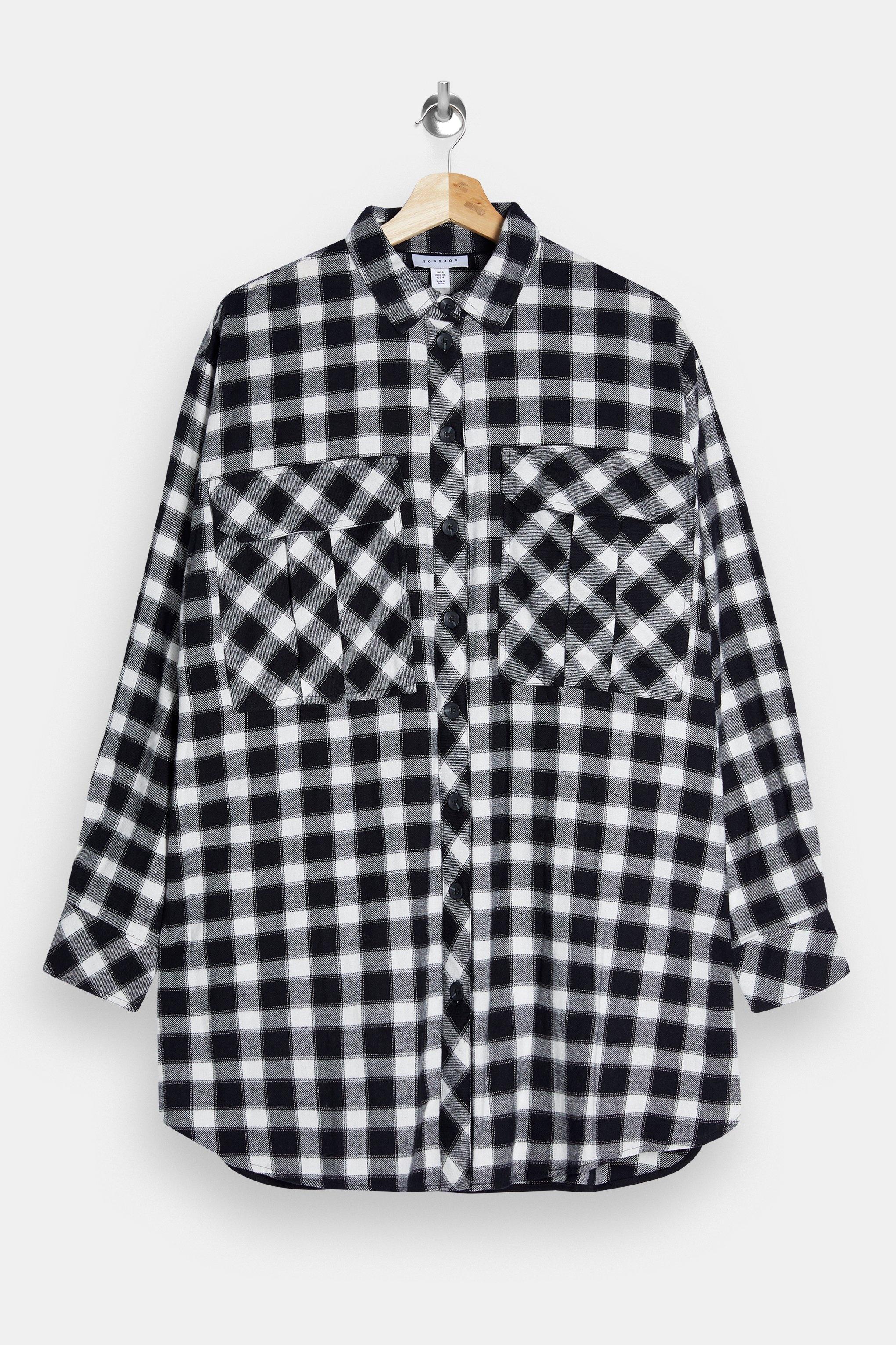 TOPSHOP Cotton Black And White Casual Oversized Check Shirt - Lyst