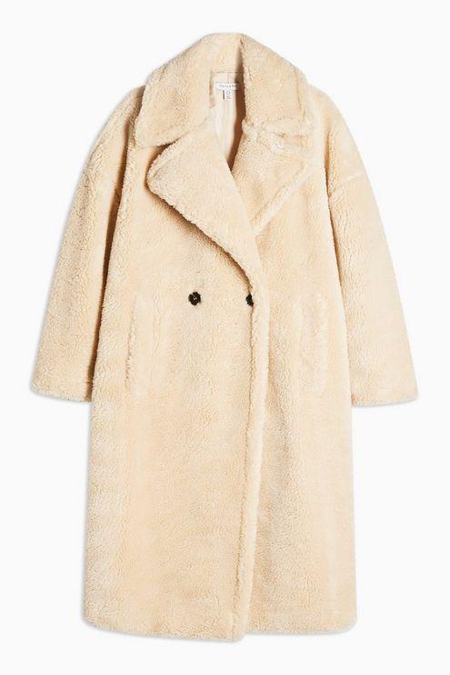 TOPSHOP Synthetic Cream Maxi Length Borg Coat in Natural - Lyst