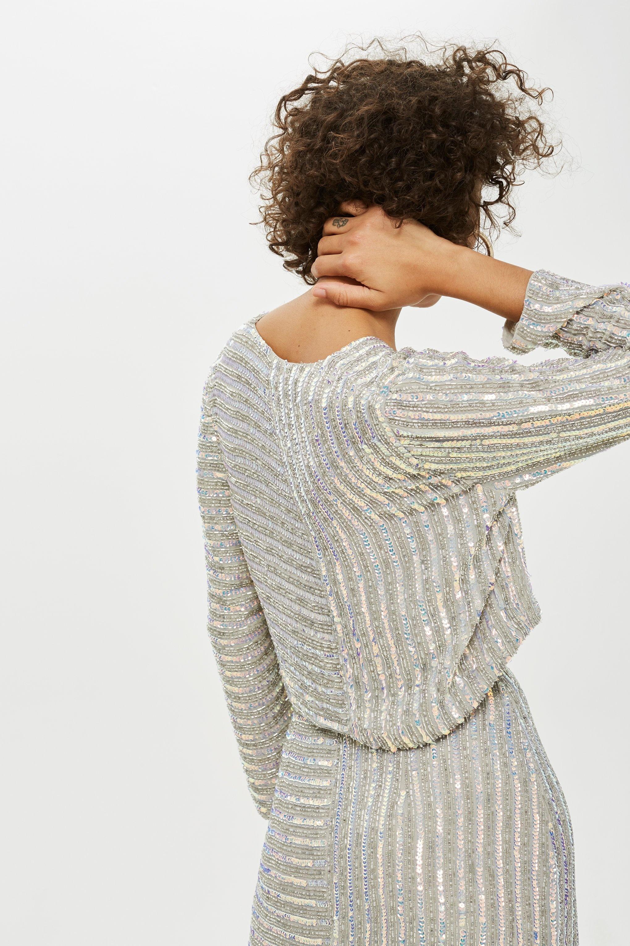 TOPSHOP Cotton Iridescent Sequin Jacket in Silver (Metallic) - Lyst