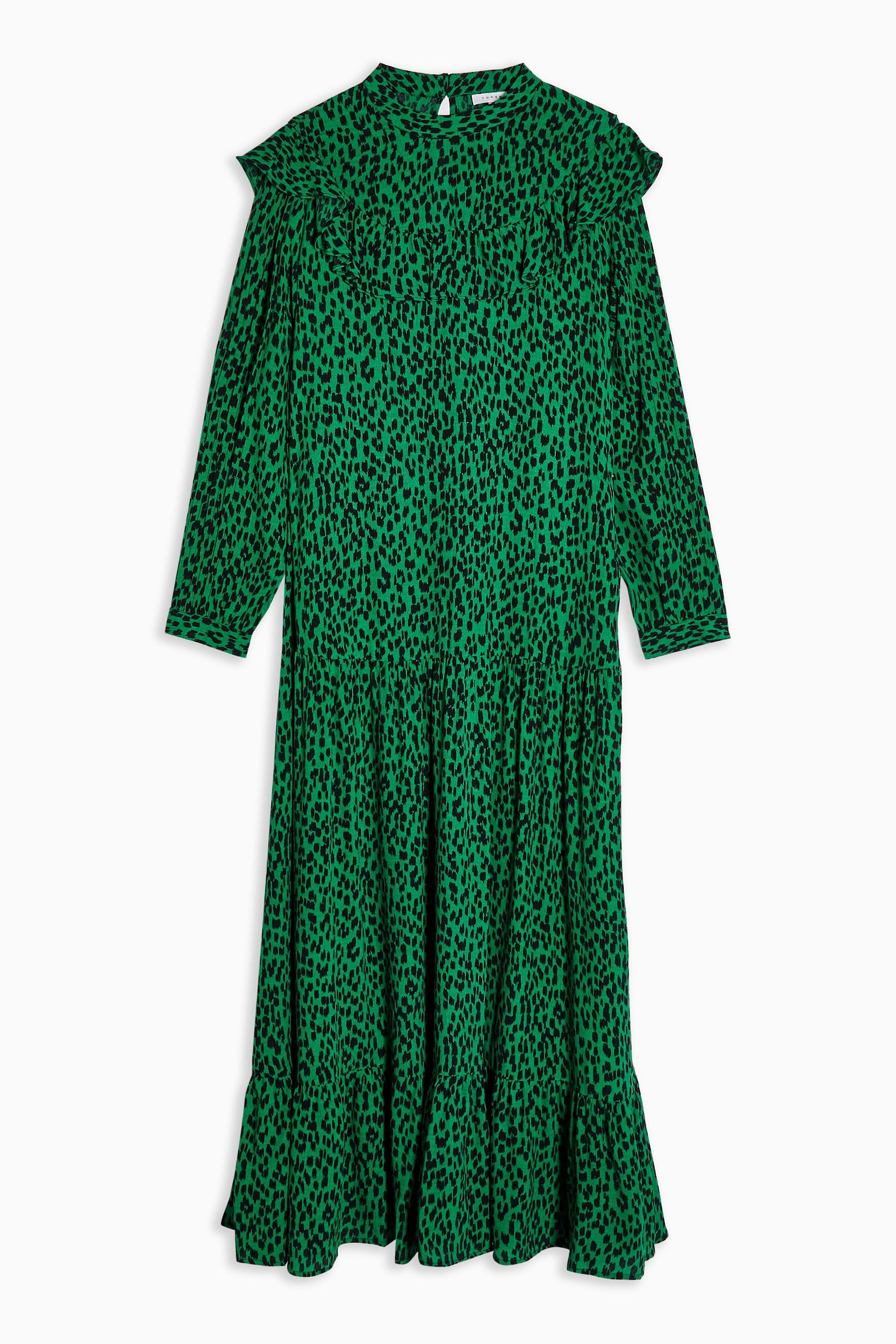 topshop green leopard print dress