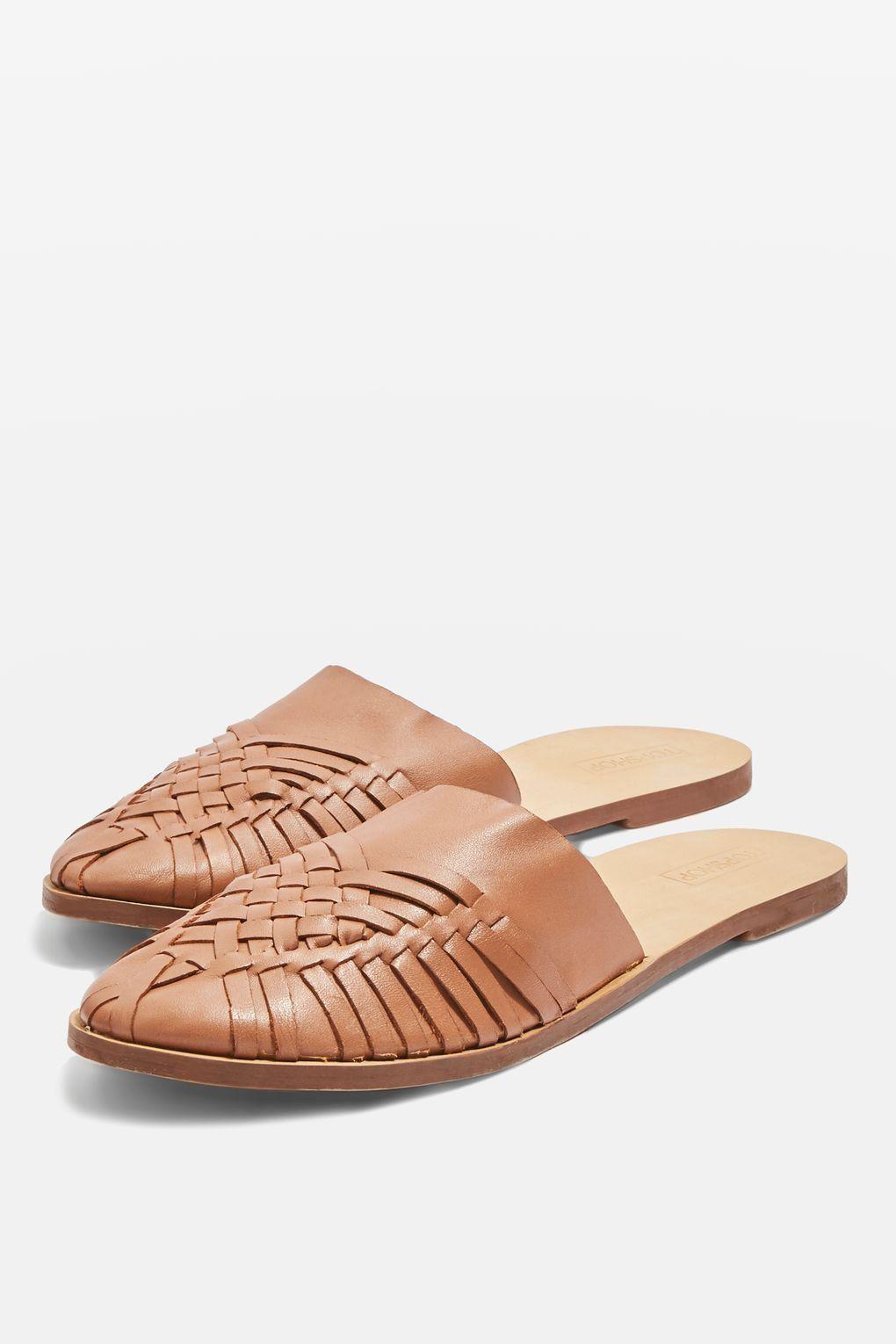 tan woven mules