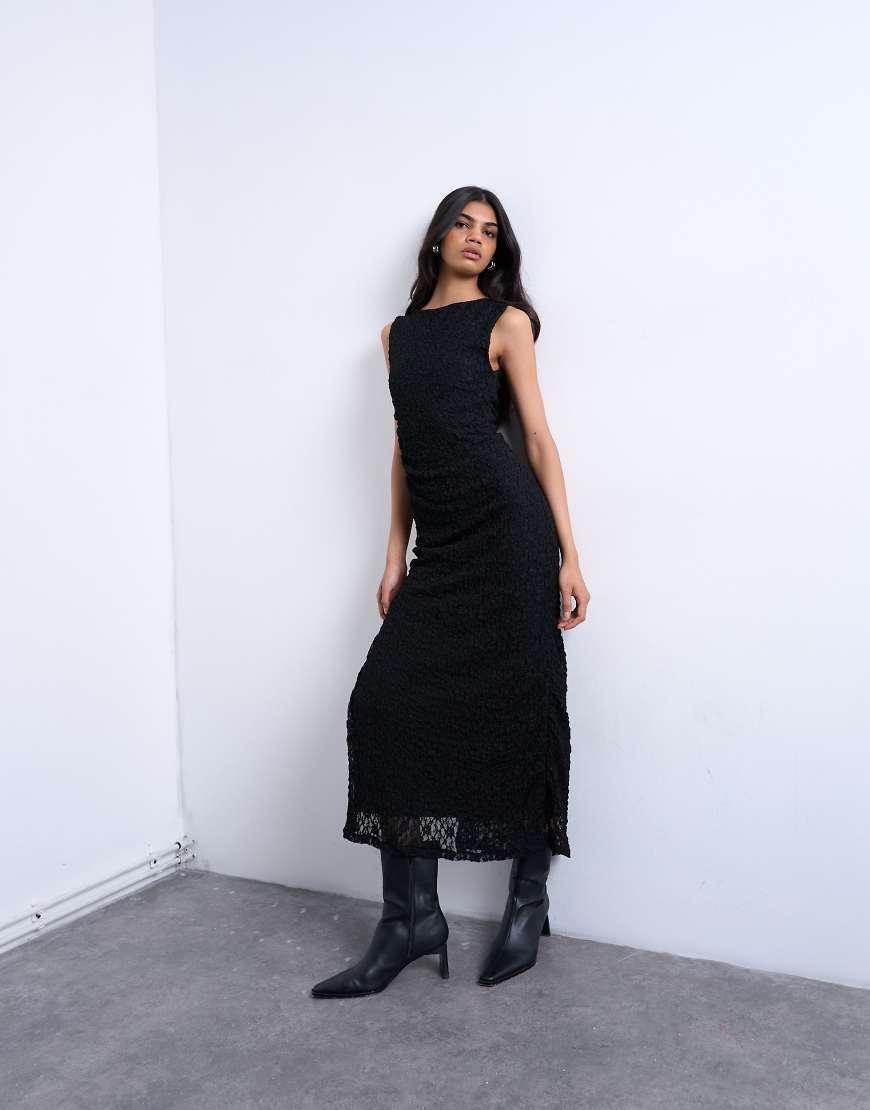 TOPSHOP Lace Sleeveless Maxi Dress With Side Split in Grey | Lyst UK