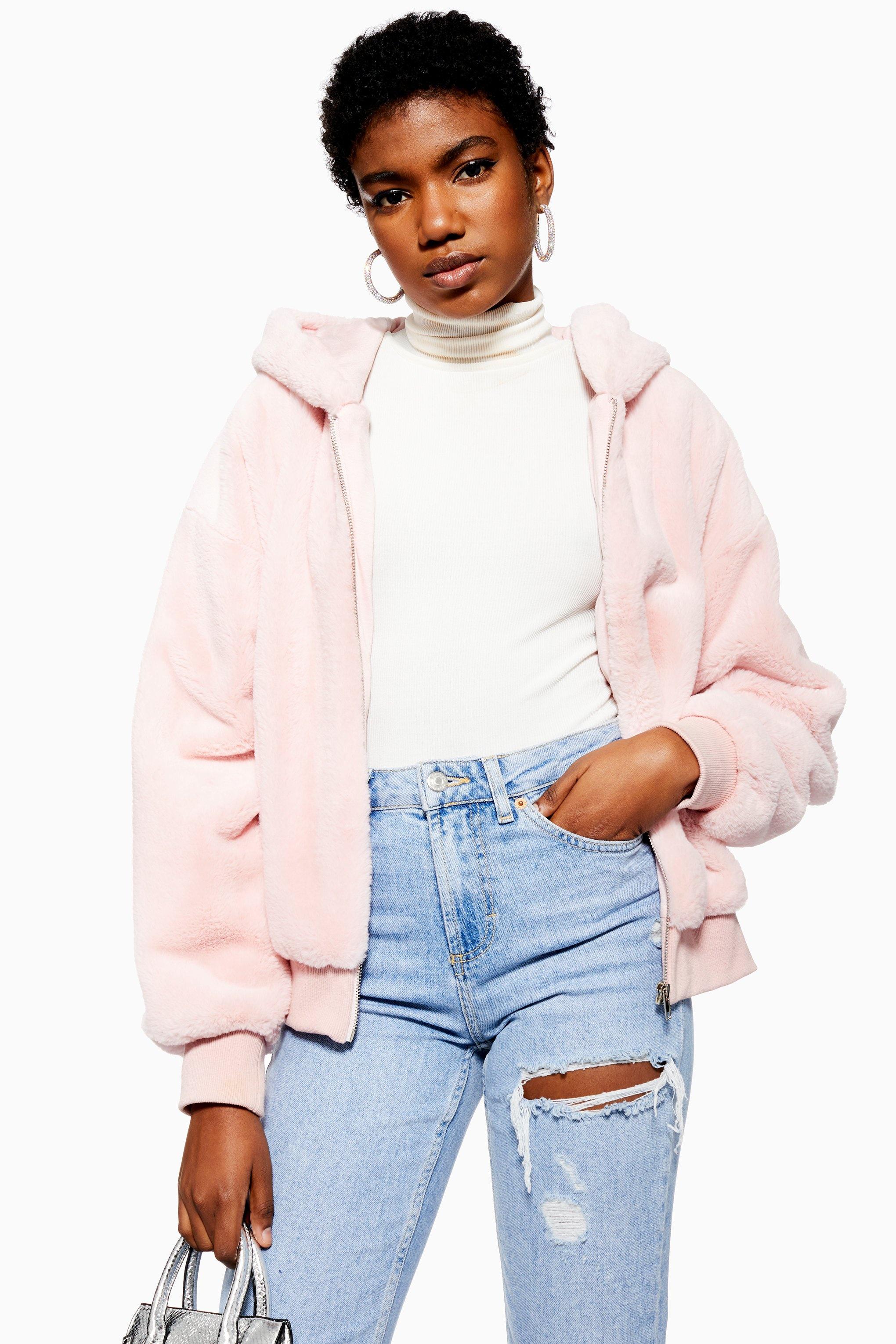 topshop faux fur zip hoodie