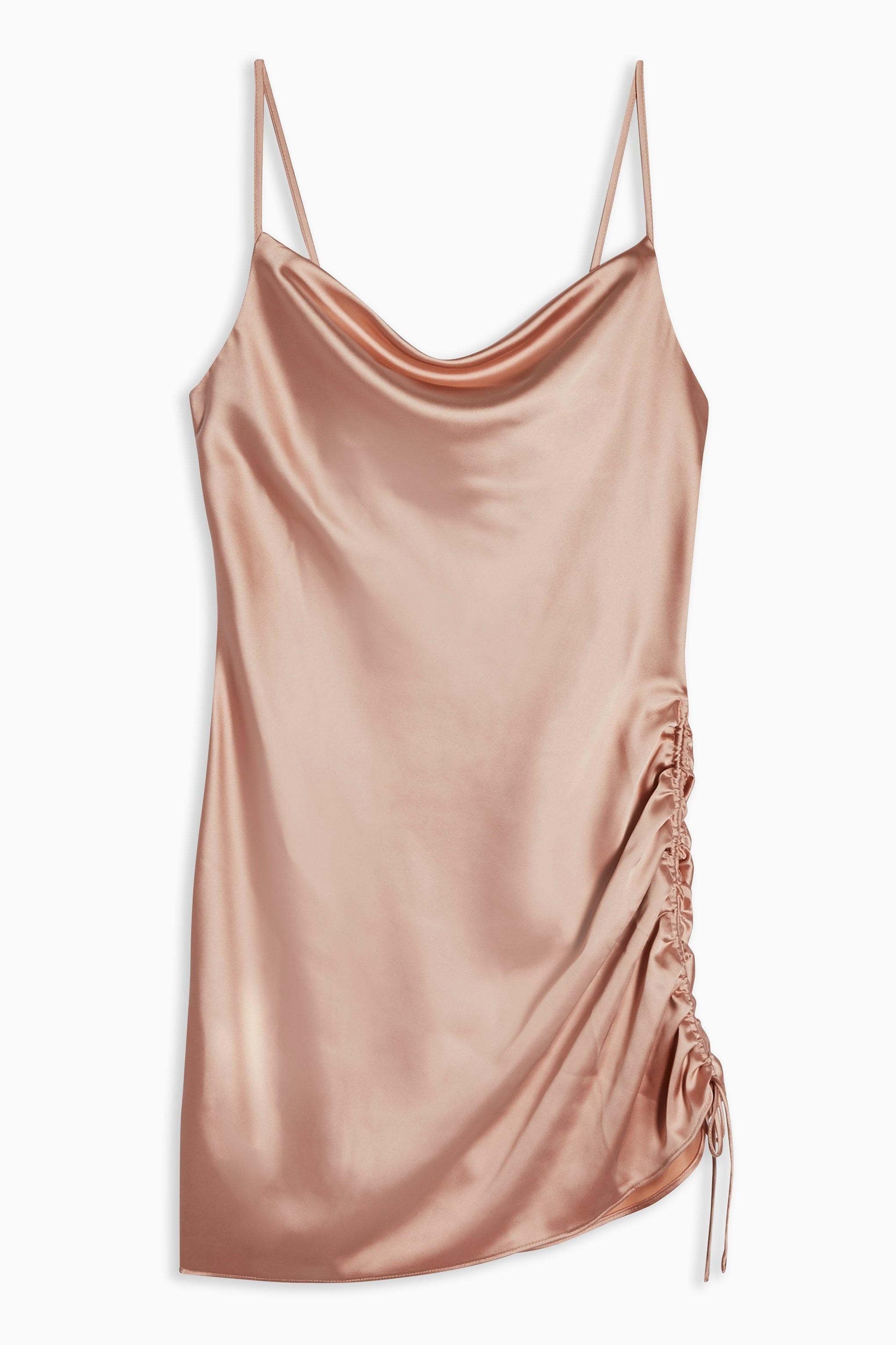 Topshop Synthetic Ruched Mini Satin Slip Dress In Pink Lyst