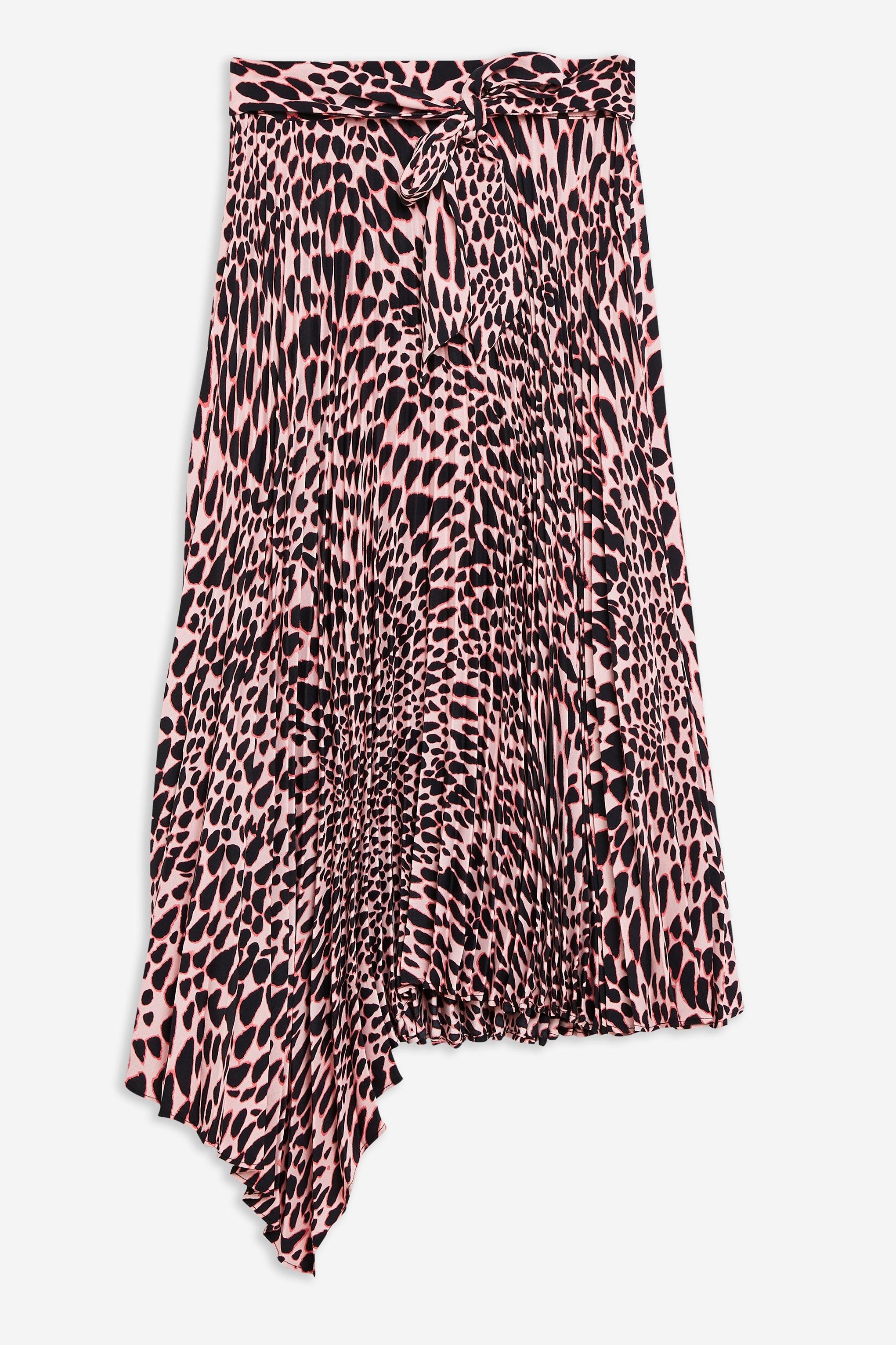 taylor pink animal pleat midi skirt