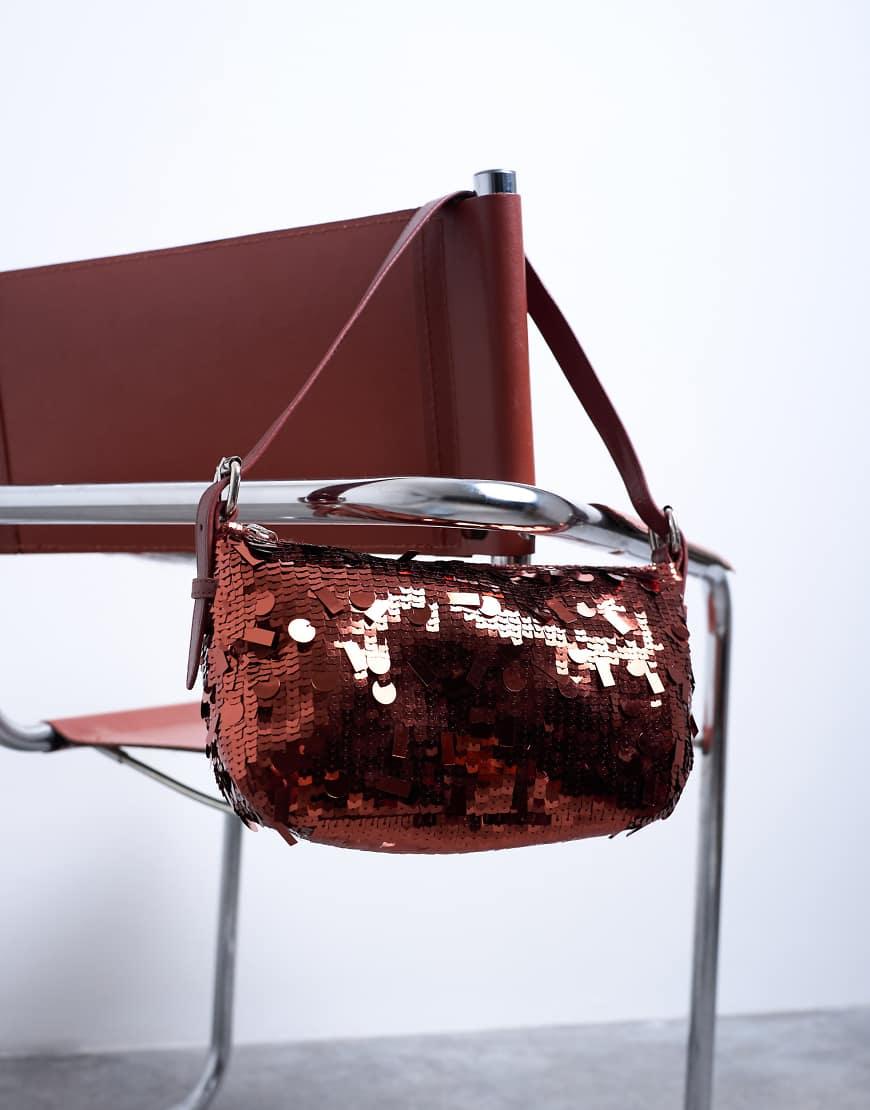 TOPSHOP Sol Shoulder Sequin Bag With Leather Handle in Black Lyst UK