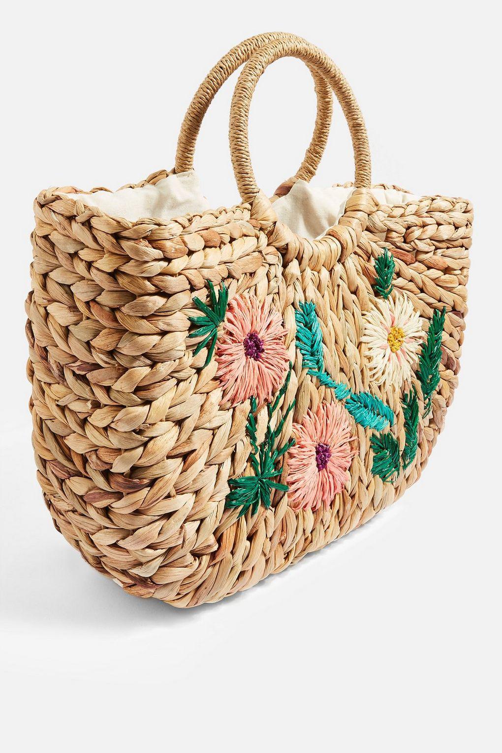 TOPSHOP Floral Embroidered Straw Tote Bag - Lyst