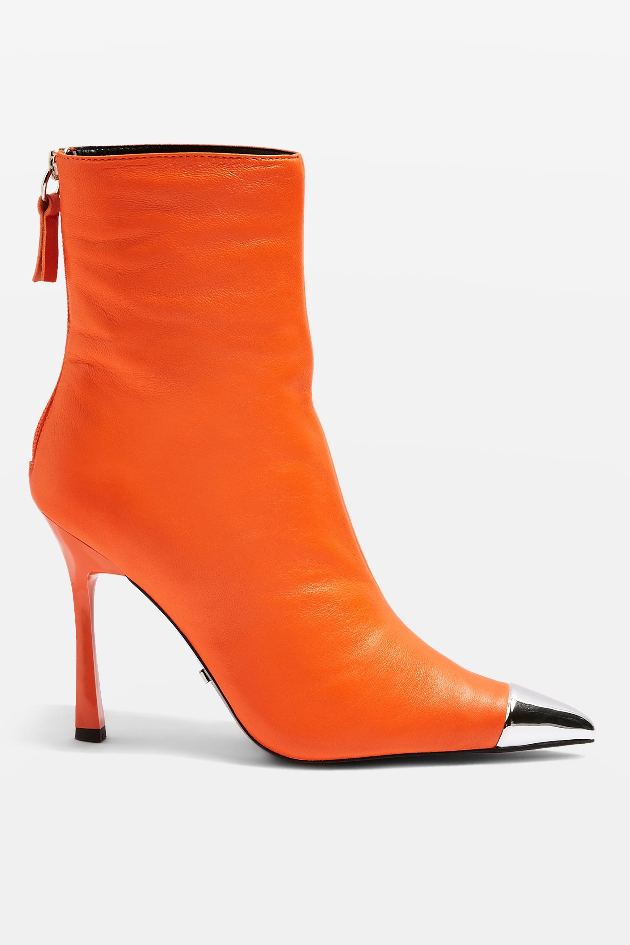 TOPSHOP Hypnotise Leather Ankle Boots in Orange - Lyst
