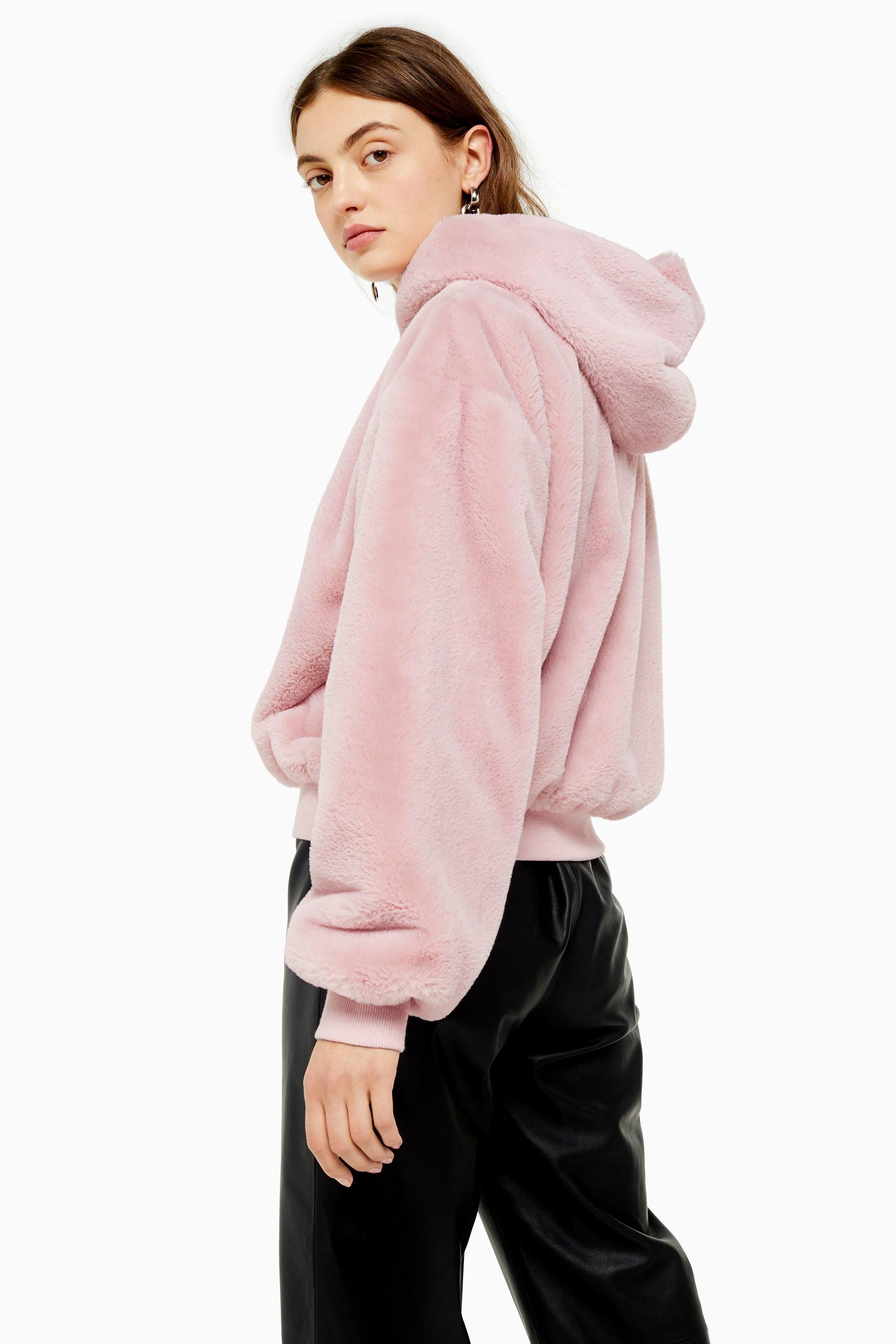 pink fur zip up hoodie