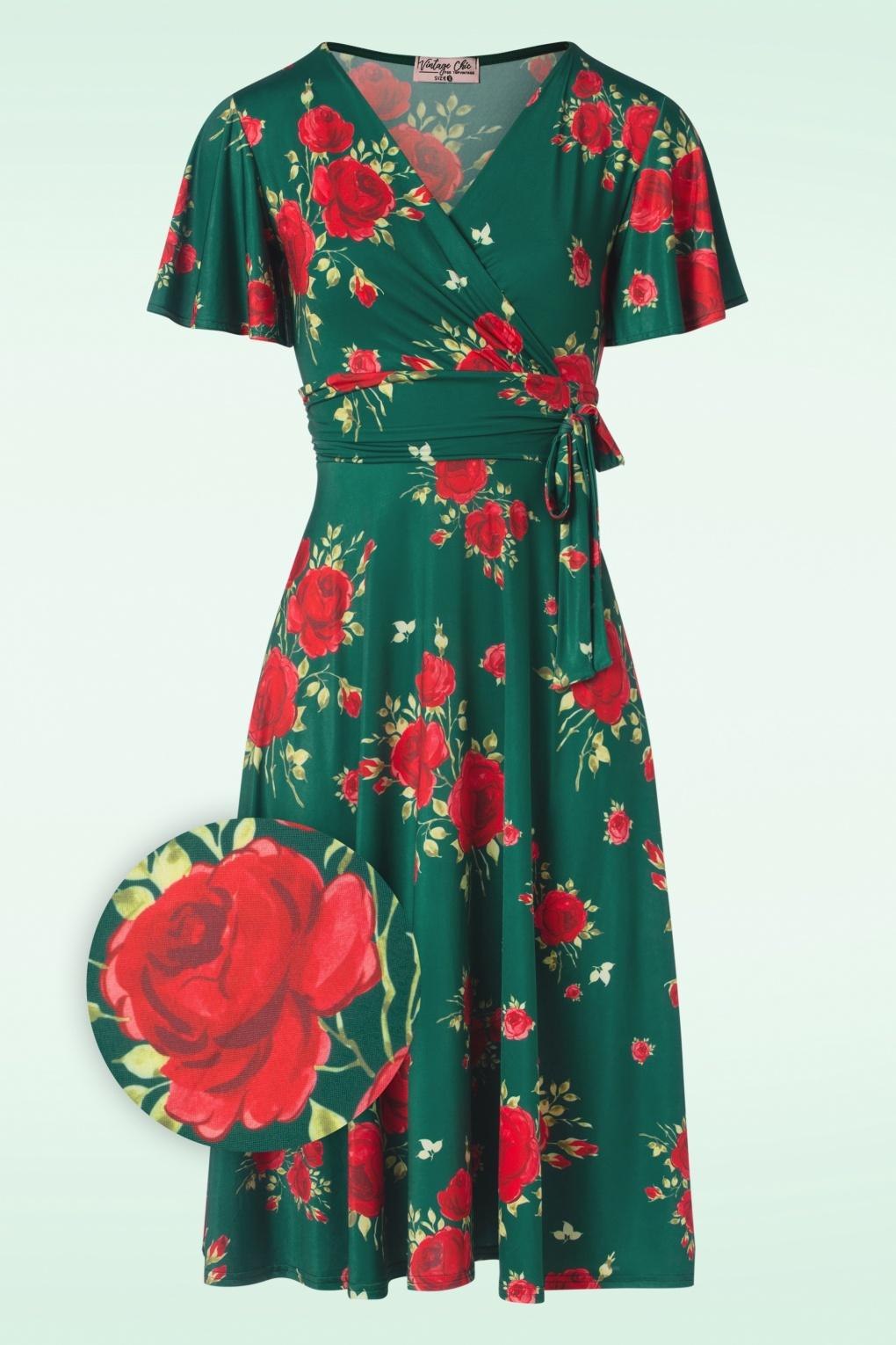 grootmoeder Afstoting Jabeth Wilson vintage chic for topvintage Irene Flower Cross Over Swing Dress in het  Groen | Lyst NL
