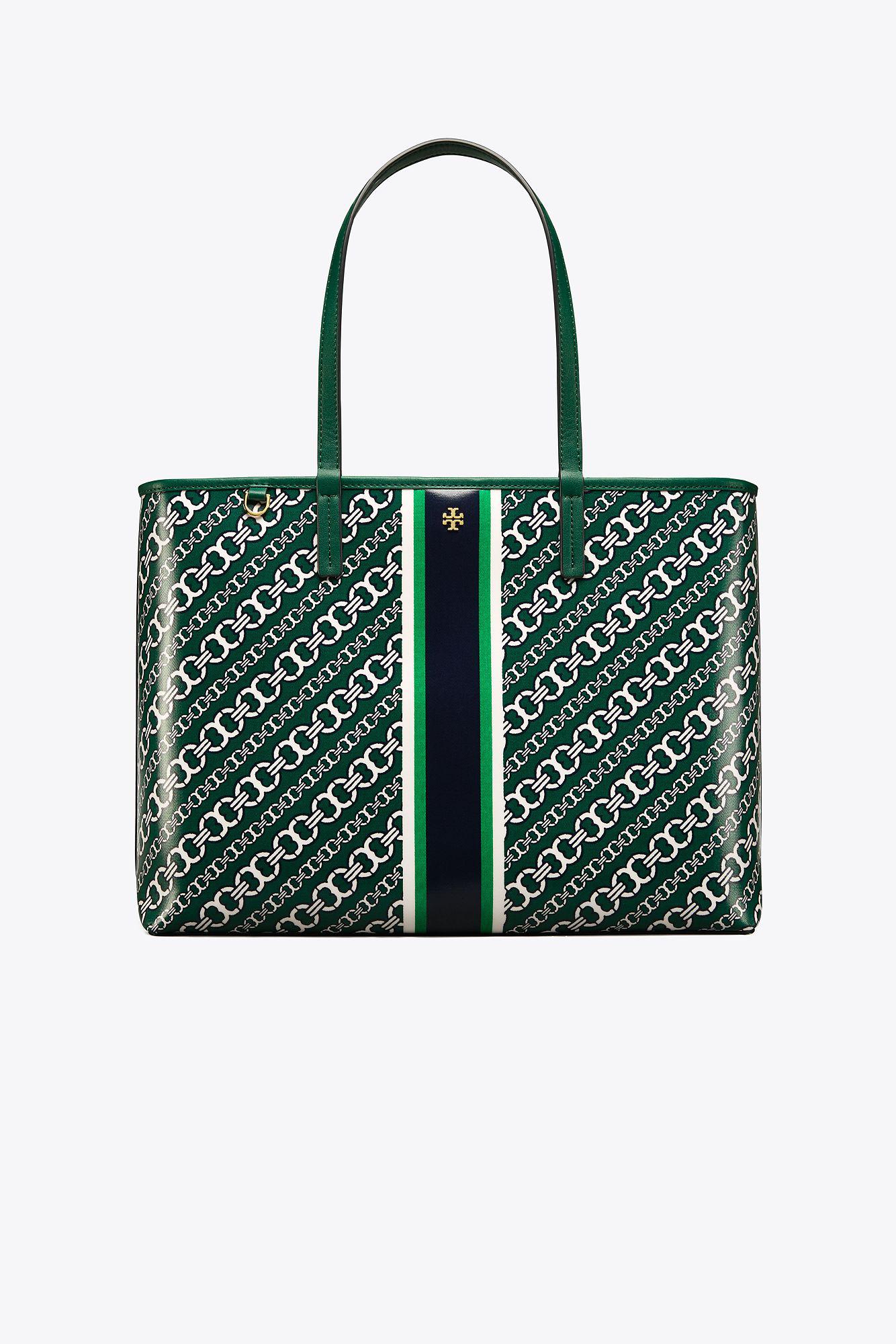 Tory Burch Gemini Link Canvas Small Tote in Green