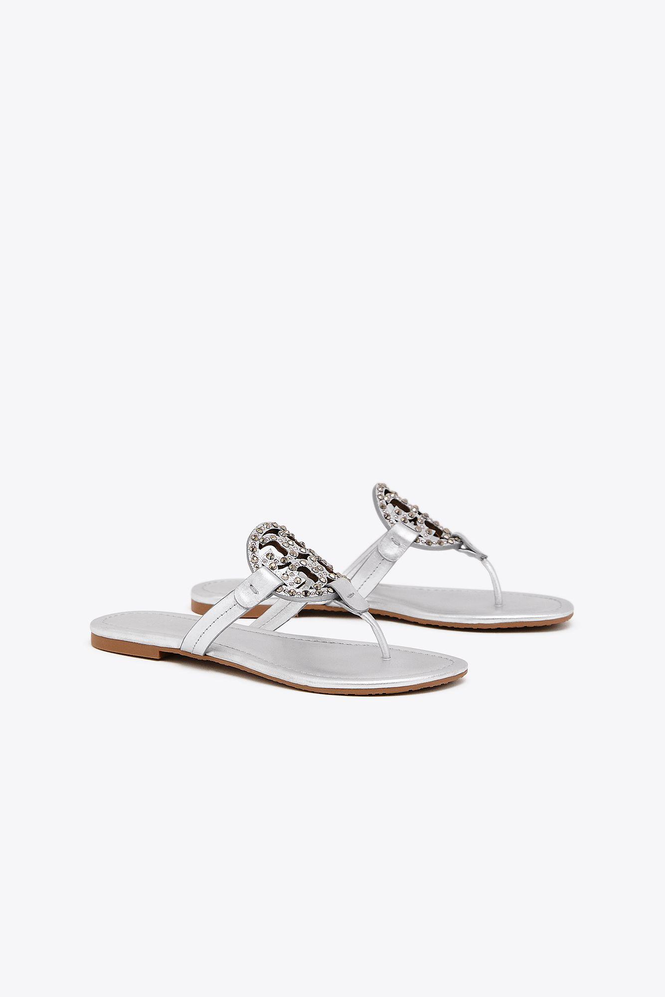 Tory Burch Leather Women's Miller Embellished Thong Sandals in 
