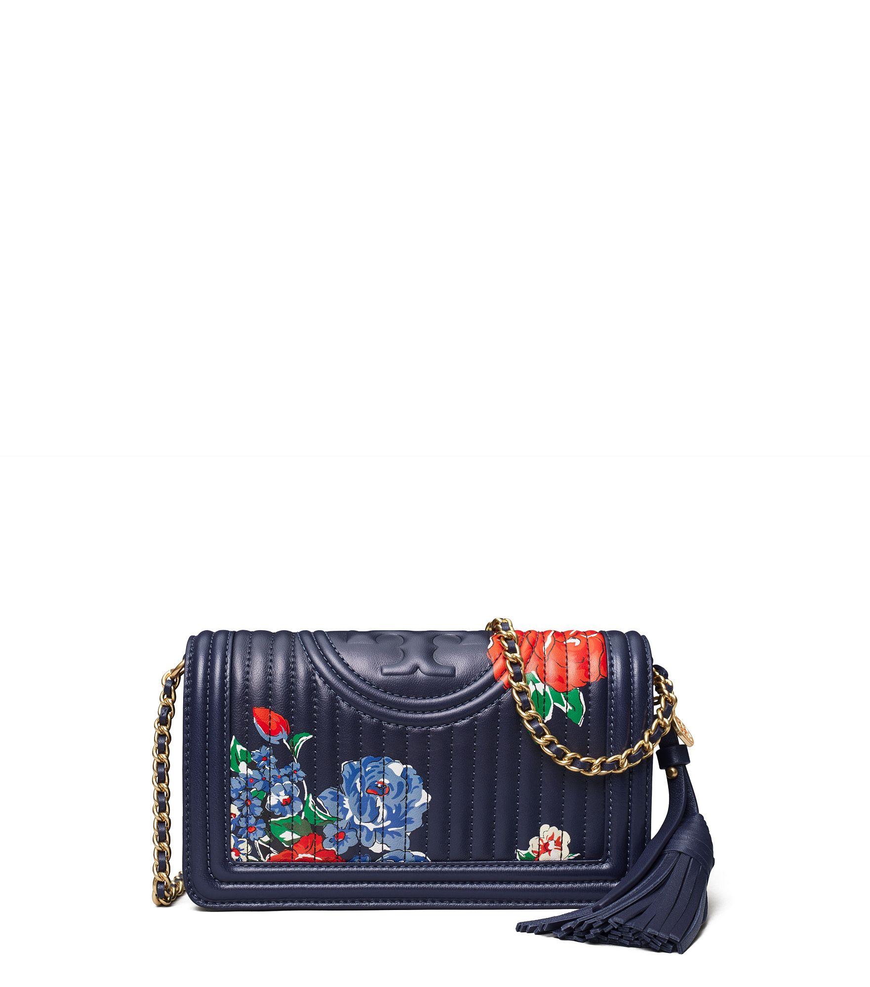 Navy Tea Rose Fleming Soft Printed Convertible Shoulder Bag Tory