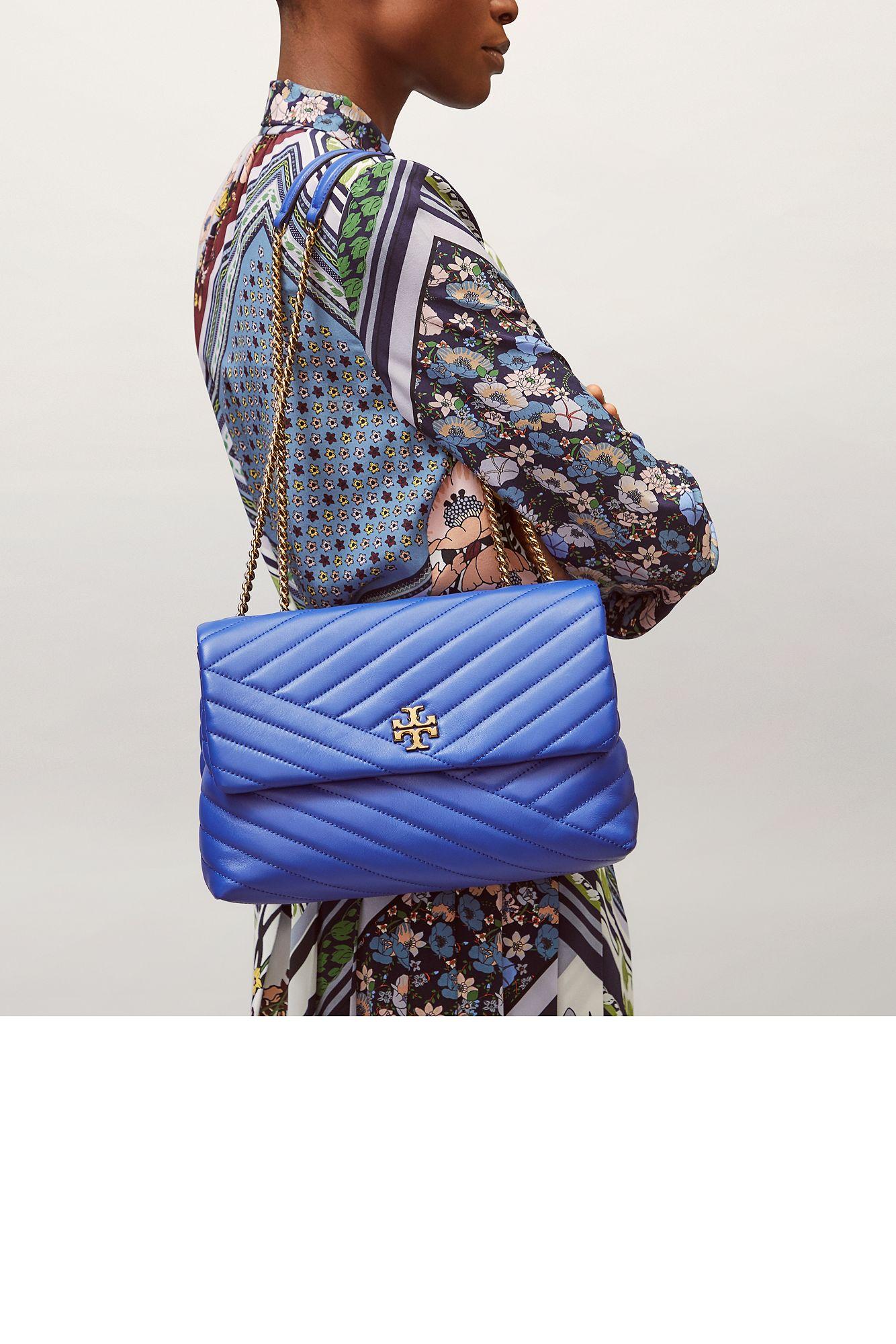 Tory Burch Kira Chevron Textured Small Convertible Shoulder Bag in Blue