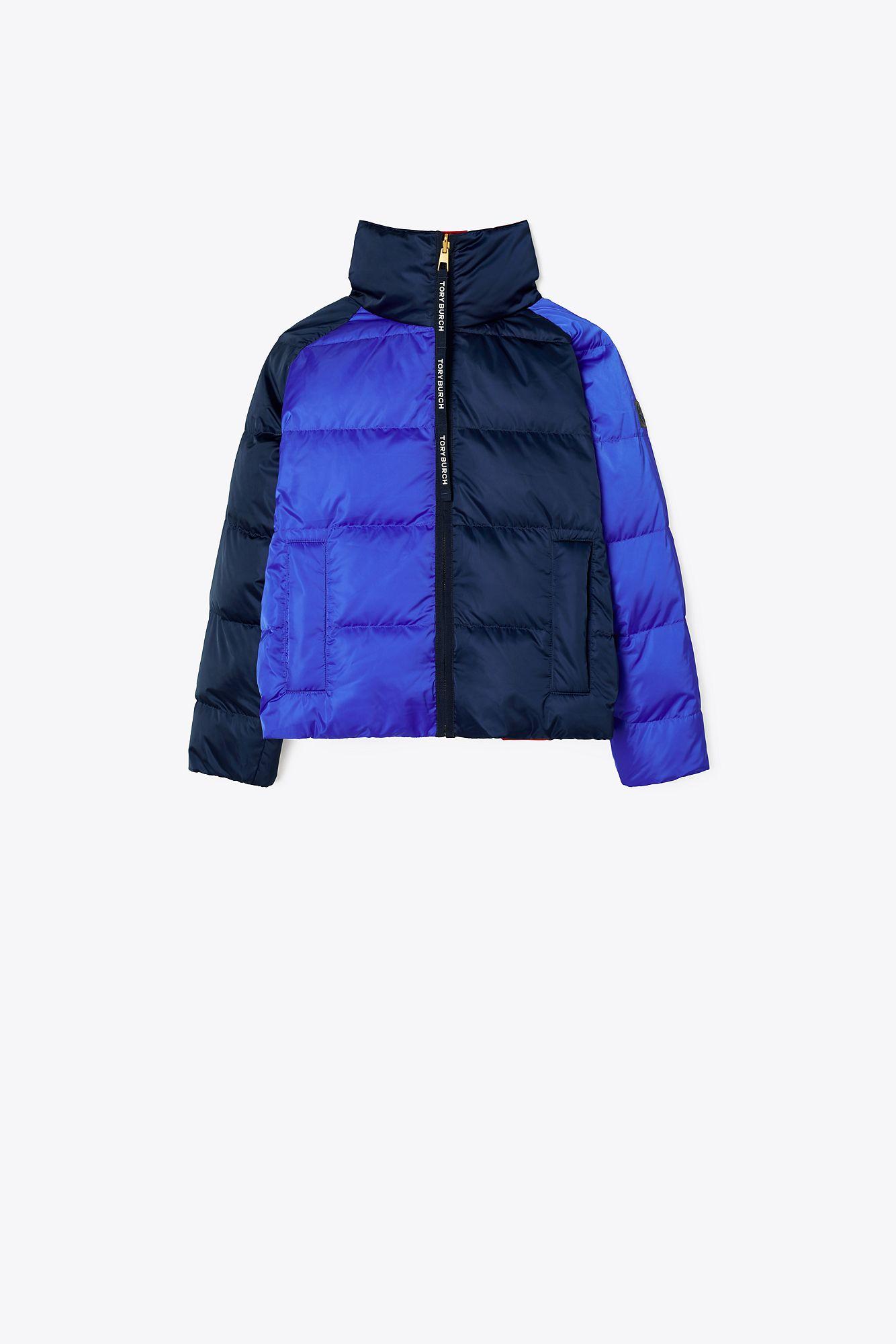Tory Burch Reversible Color-block Down Jacket in Blue | Lyst