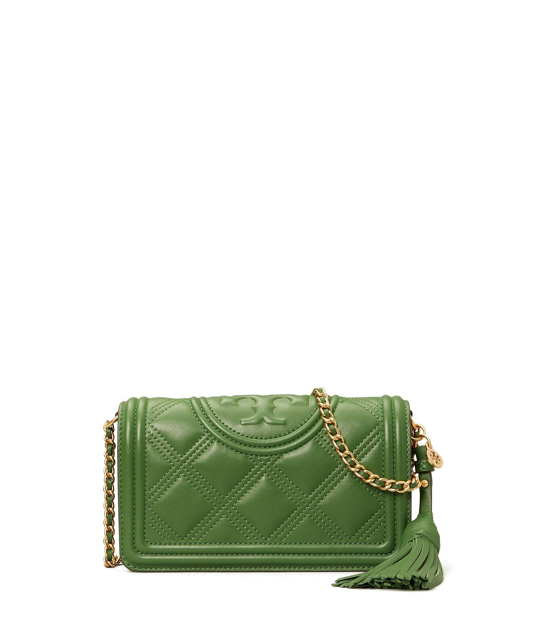Tory Burch Leather Fleming Soft Wallet Crossbody in Green | Lyst