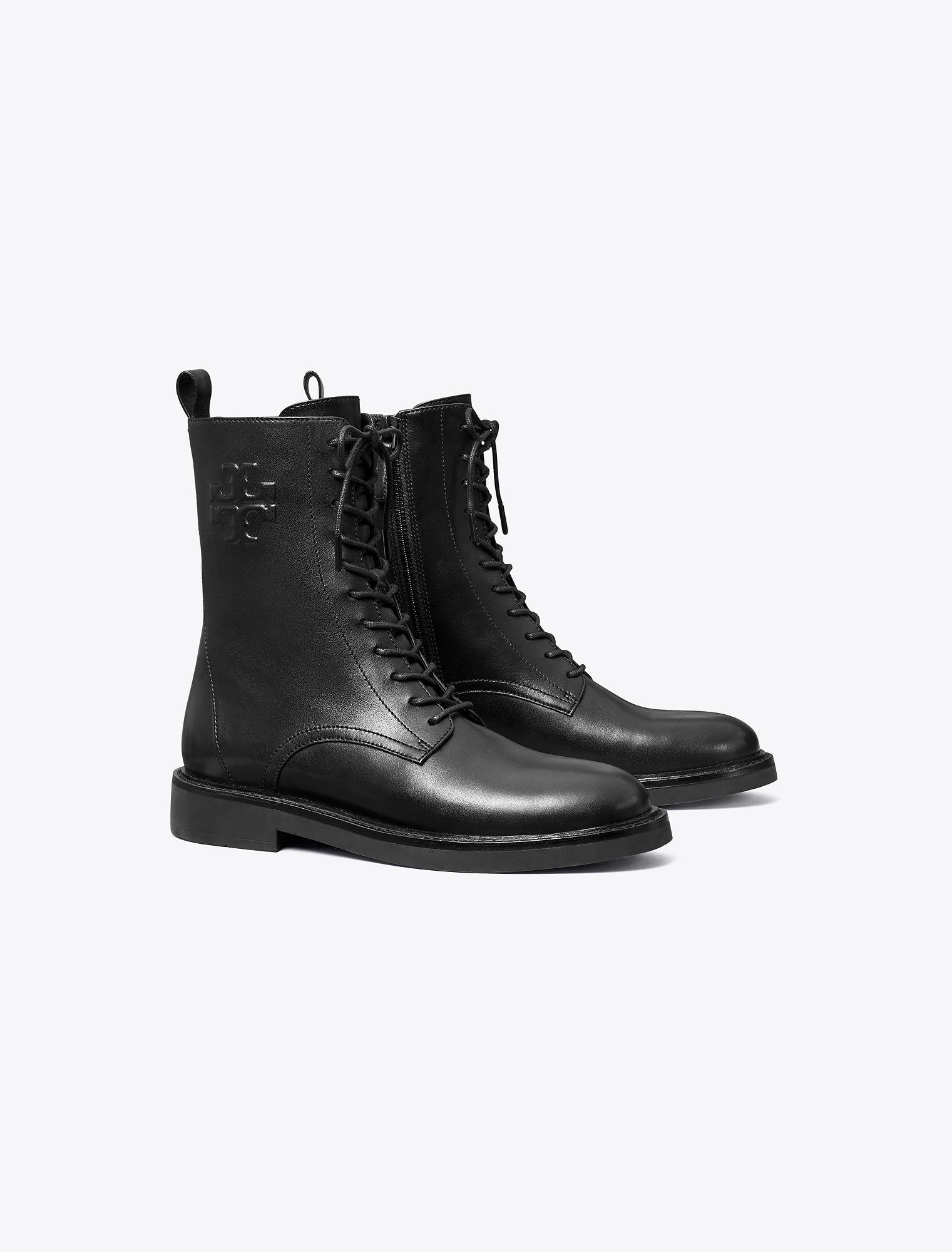 Tory Burch Double T Combat Boot in Black | Lyst