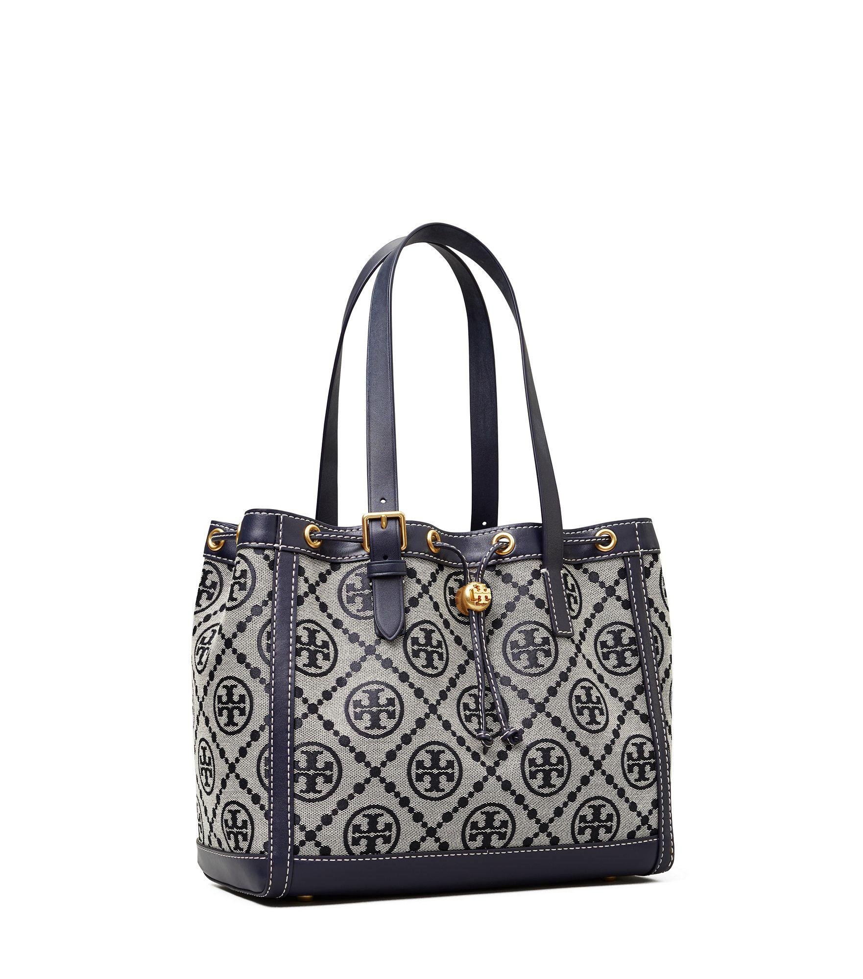 NWOT/B Tory Burch T Monogram Tote , Navy Blue Coated Canvas / Leather