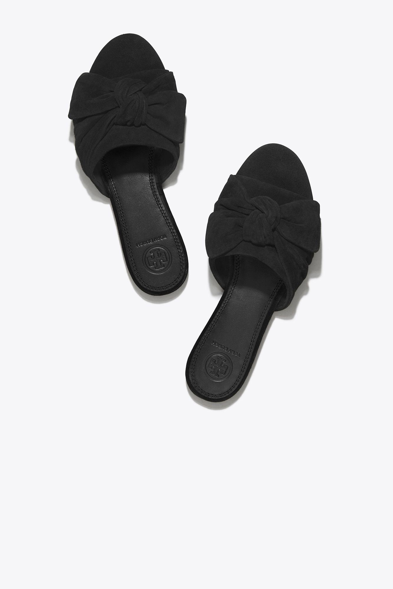 black slides with bow