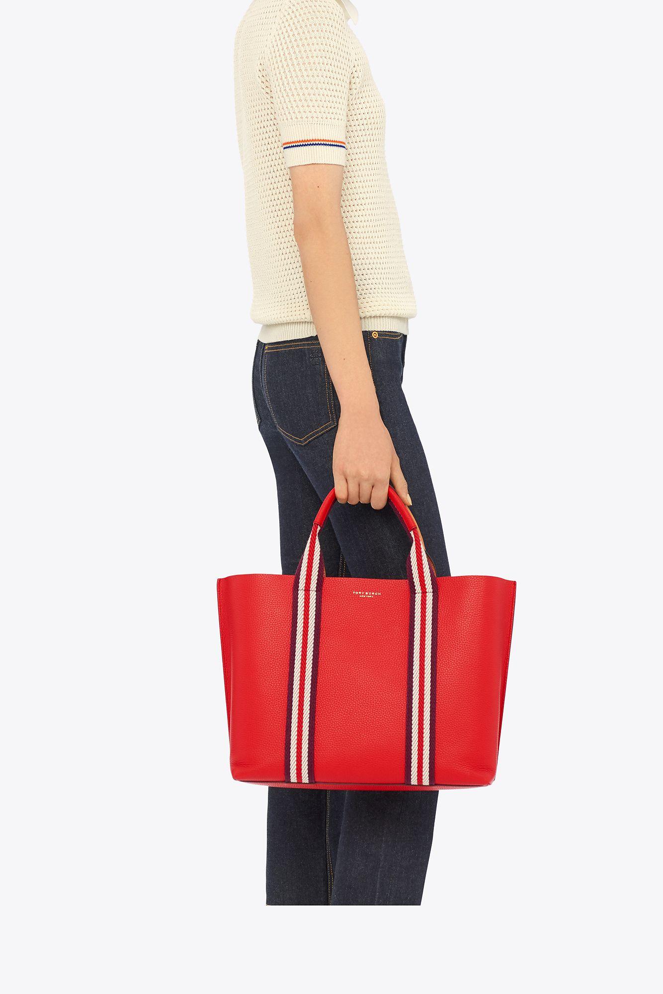 Tory Burch Leather Perry Multi-stripe Triple-compartment Tote in Red - Lyst