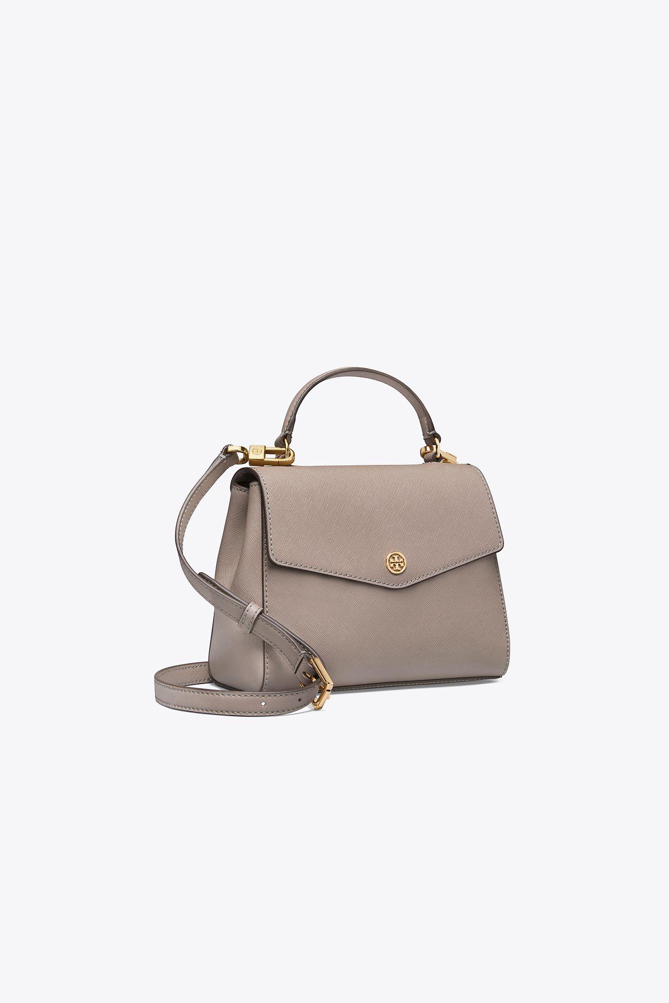 Tory Burch Leather Robinson Small Tophandle Satchel in Gray Lyst