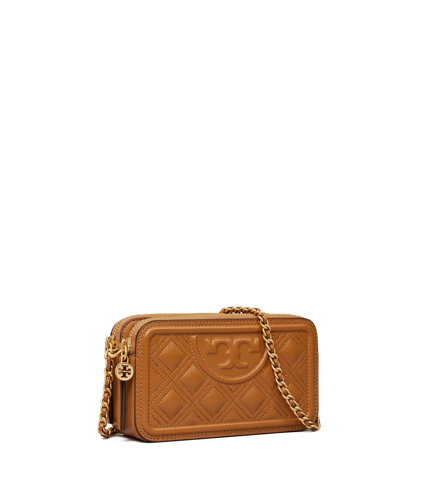 Tory Burch Leather Fleming Double-zip Mini Bag in Brown | Lyst