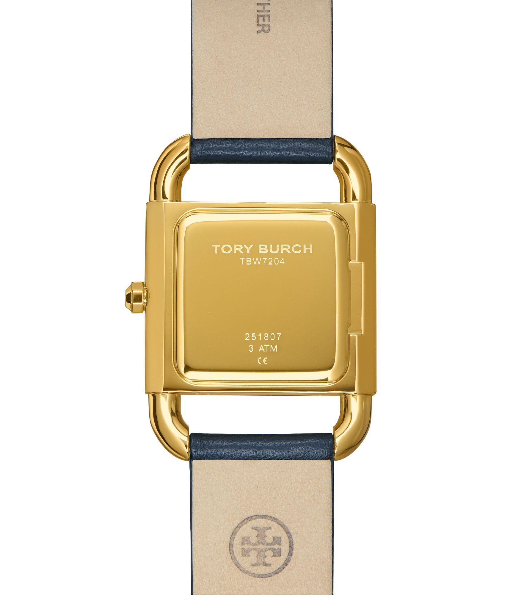 Tory Burch Phipps Watch, Navy Leather/gold-tone, 29 X 42 Mm in 
