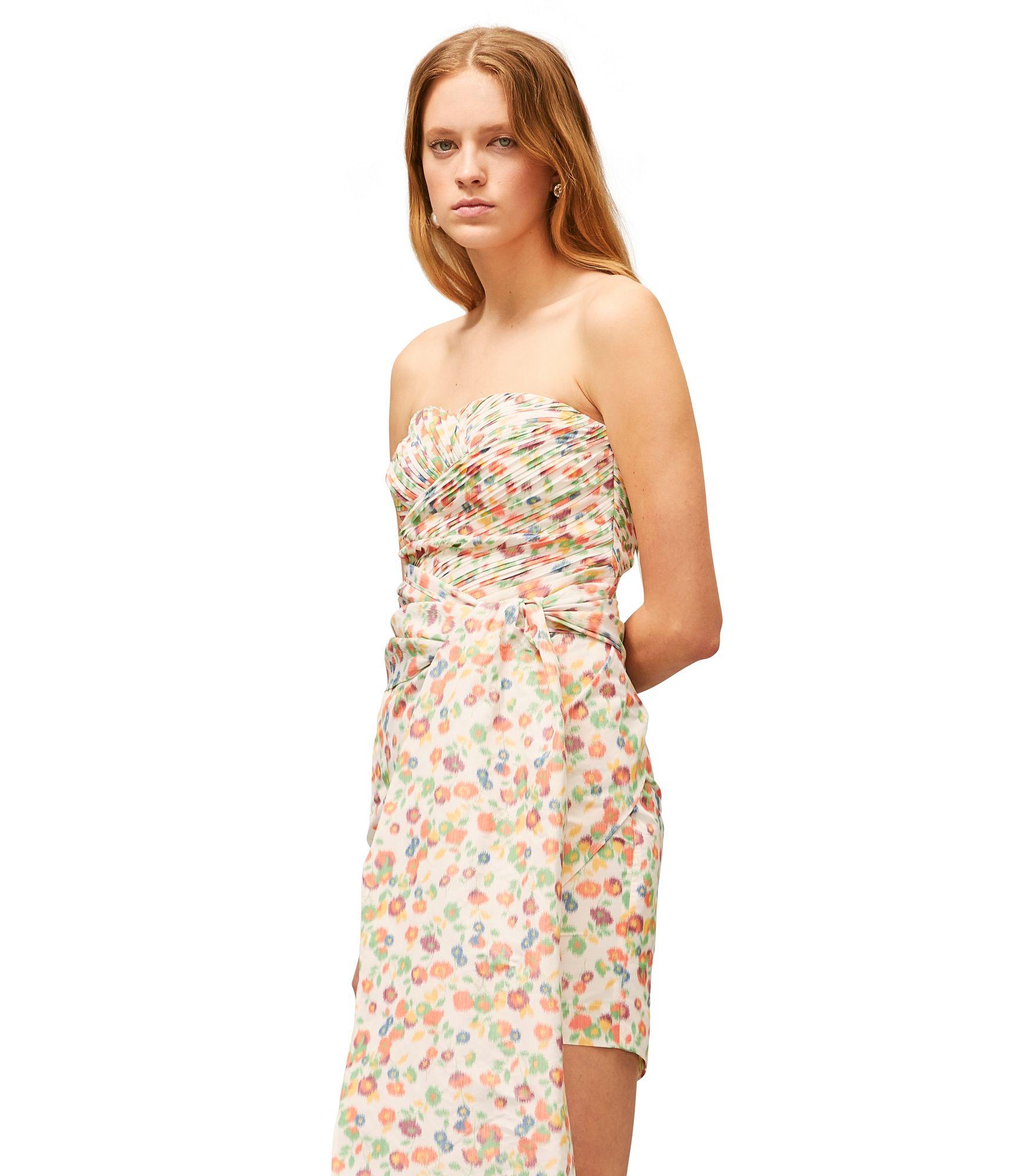 Tory Burch Synthetic Strapless Printed Taffeta Draped Party Dress 