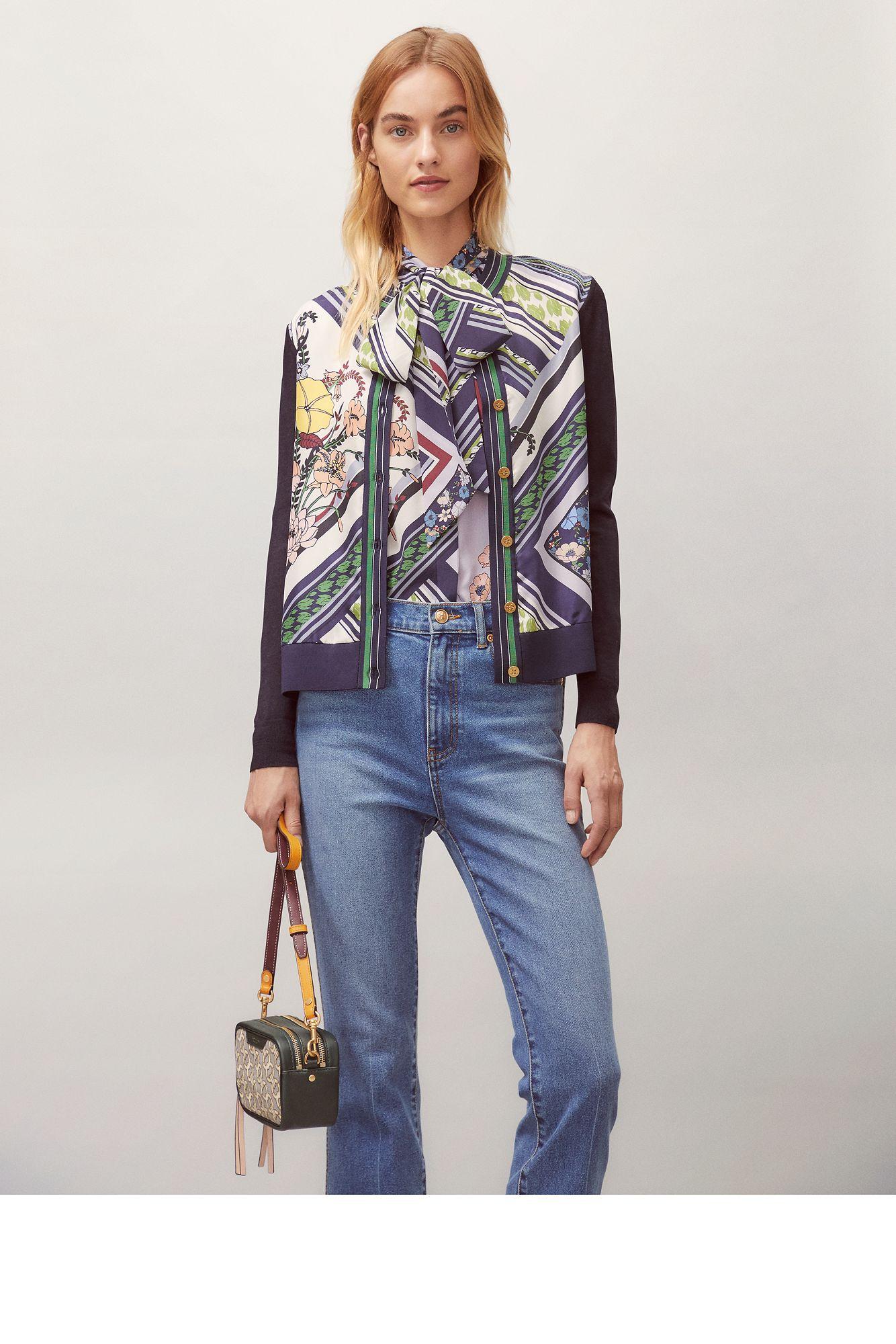 tory burch silk front cardigan