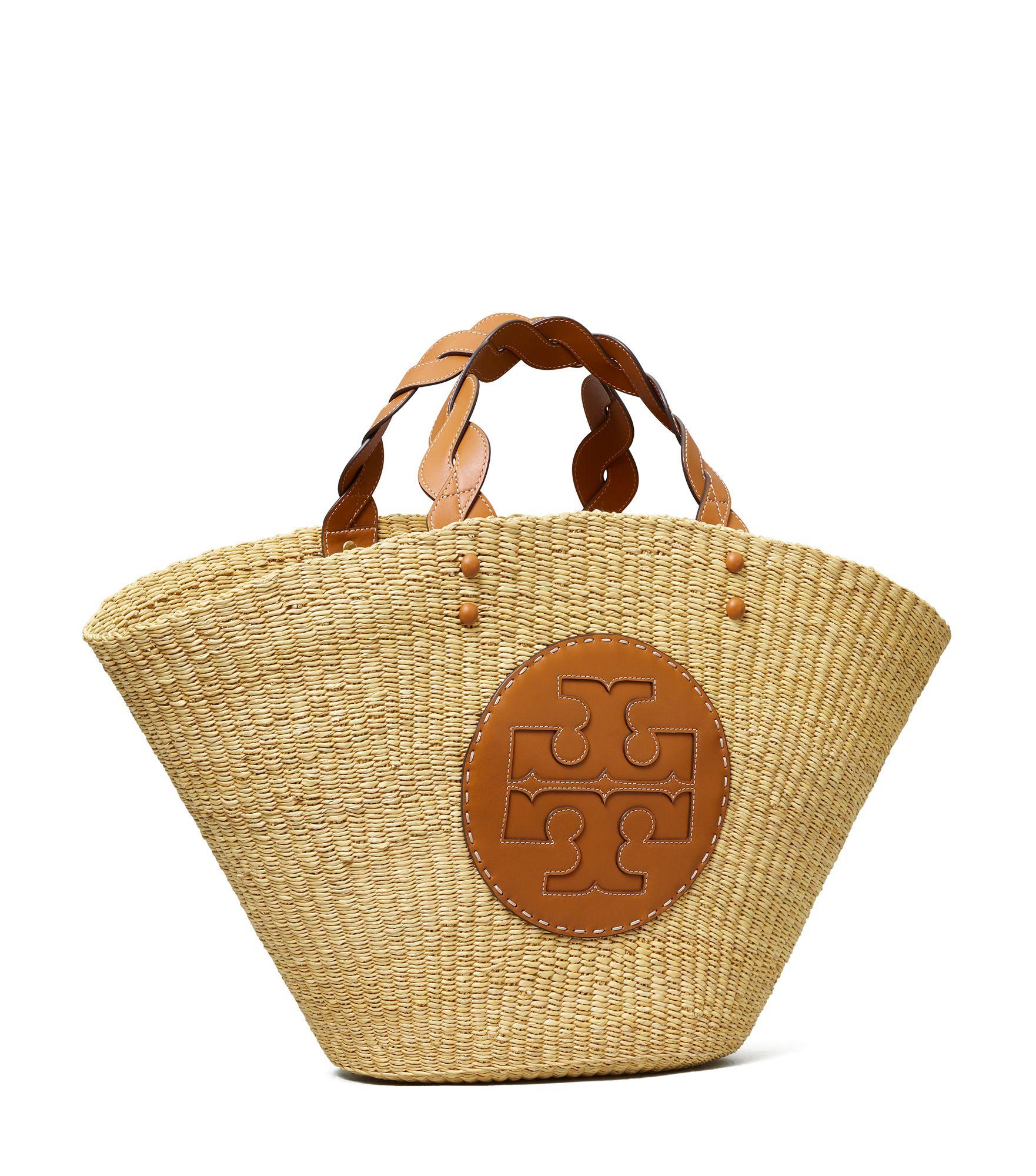 Tory Burch, Bags, Tory Burch Straw Tote Bag Purse Stacked T Tote