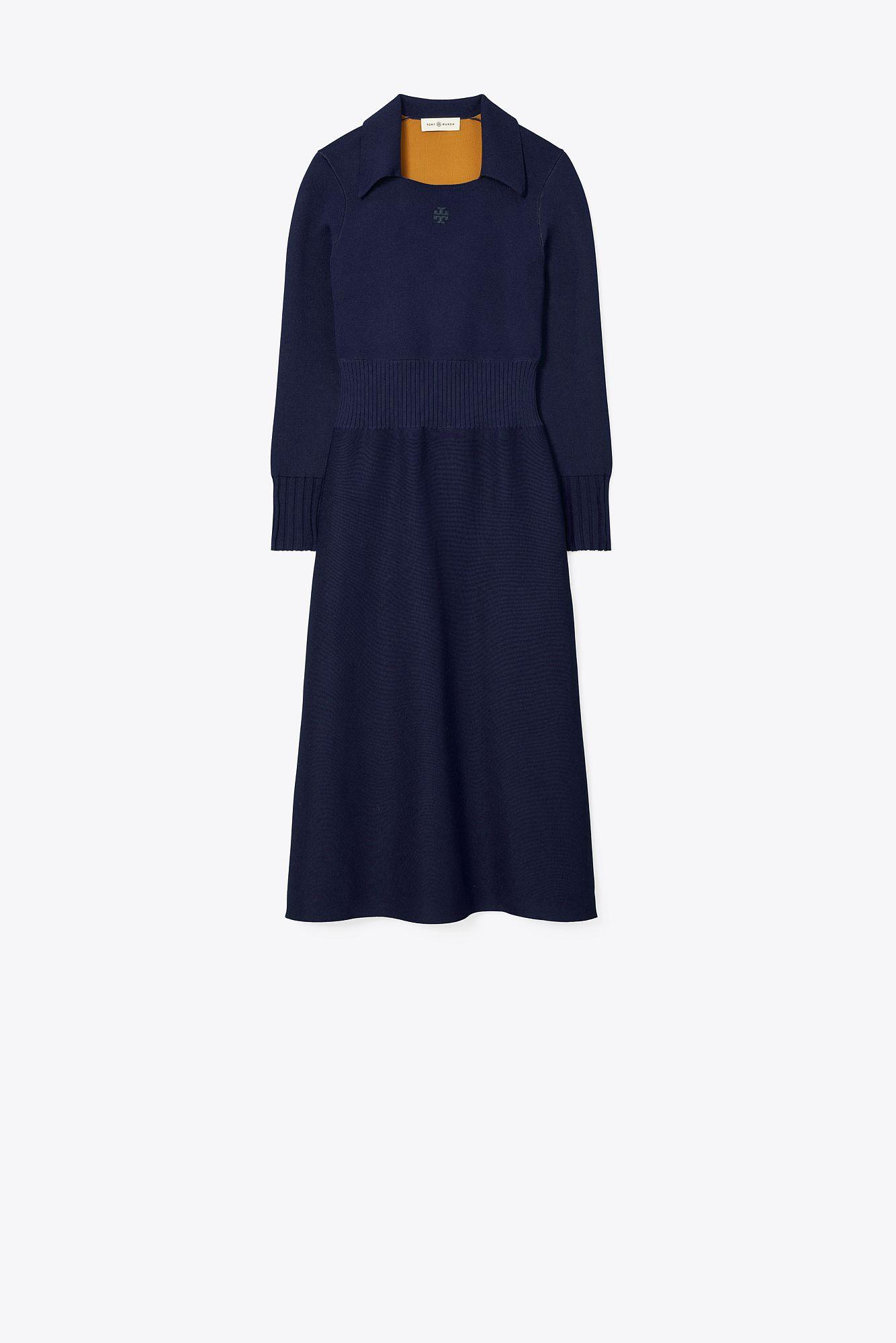 Tory Burch Logo Knit Polo Dress in Blue | Lyst