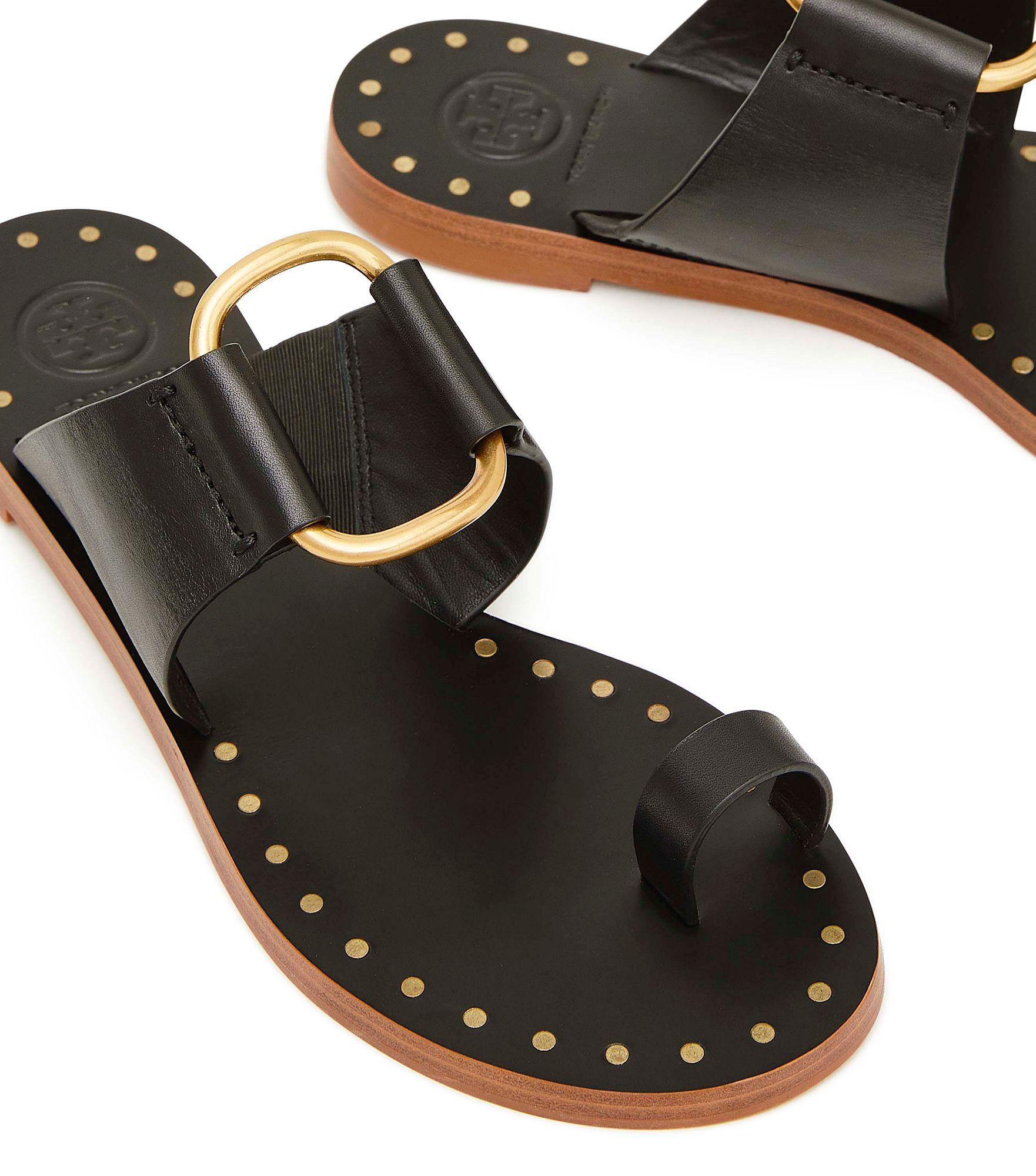 Tory Burch Ravello Studded Leather Ring Sandals in Black - Lyst