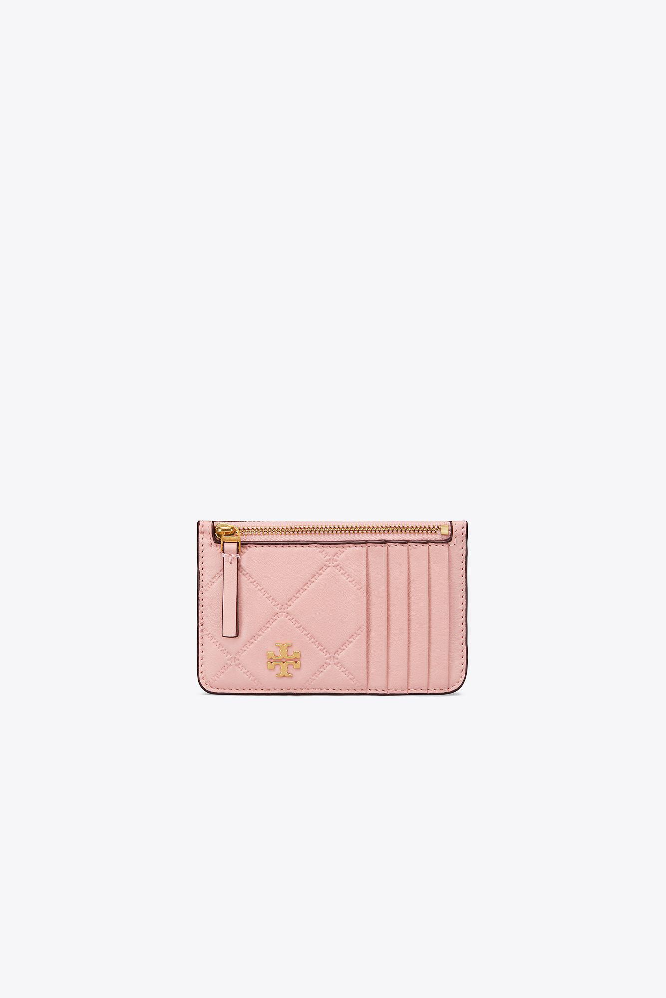 Tory Burch Leather Georgia Zip Card Case in Shell Pink (Pink 