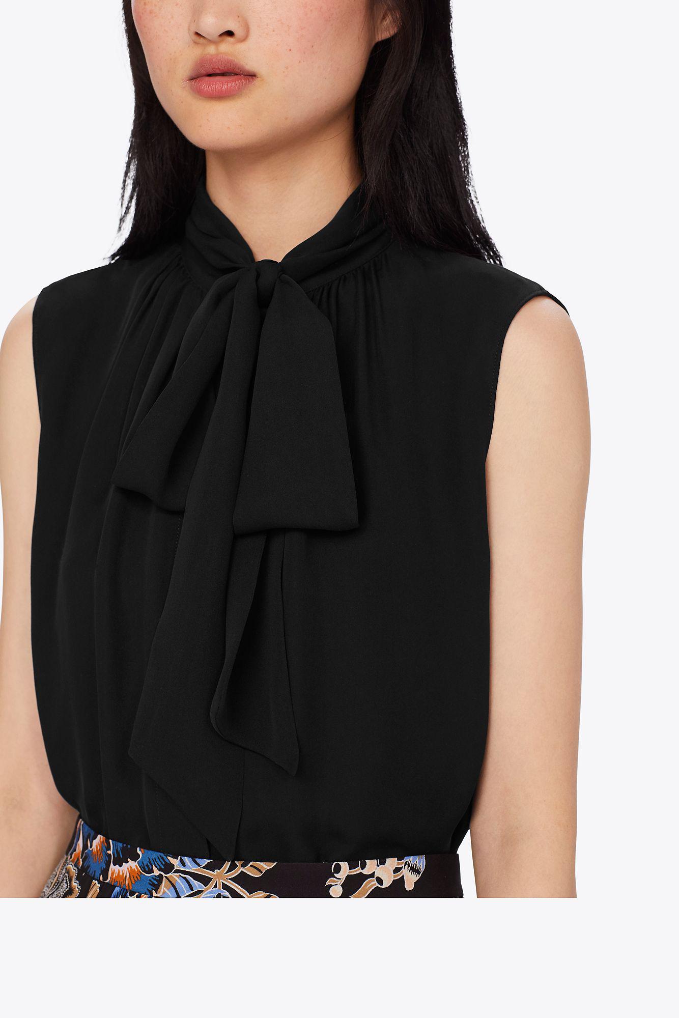 Tory Burch Sleeveless Bow Blouse in Black | Lyst