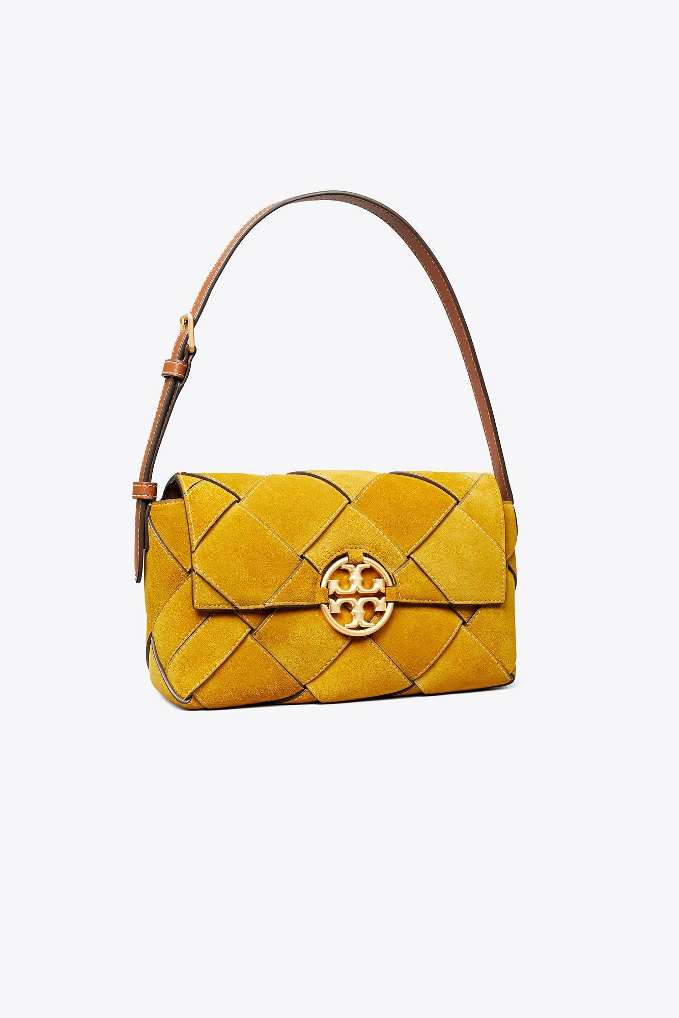 Tory Burch Oversized Miller Suede Woven Flap Shoulder Bag in Yellow | Lyst