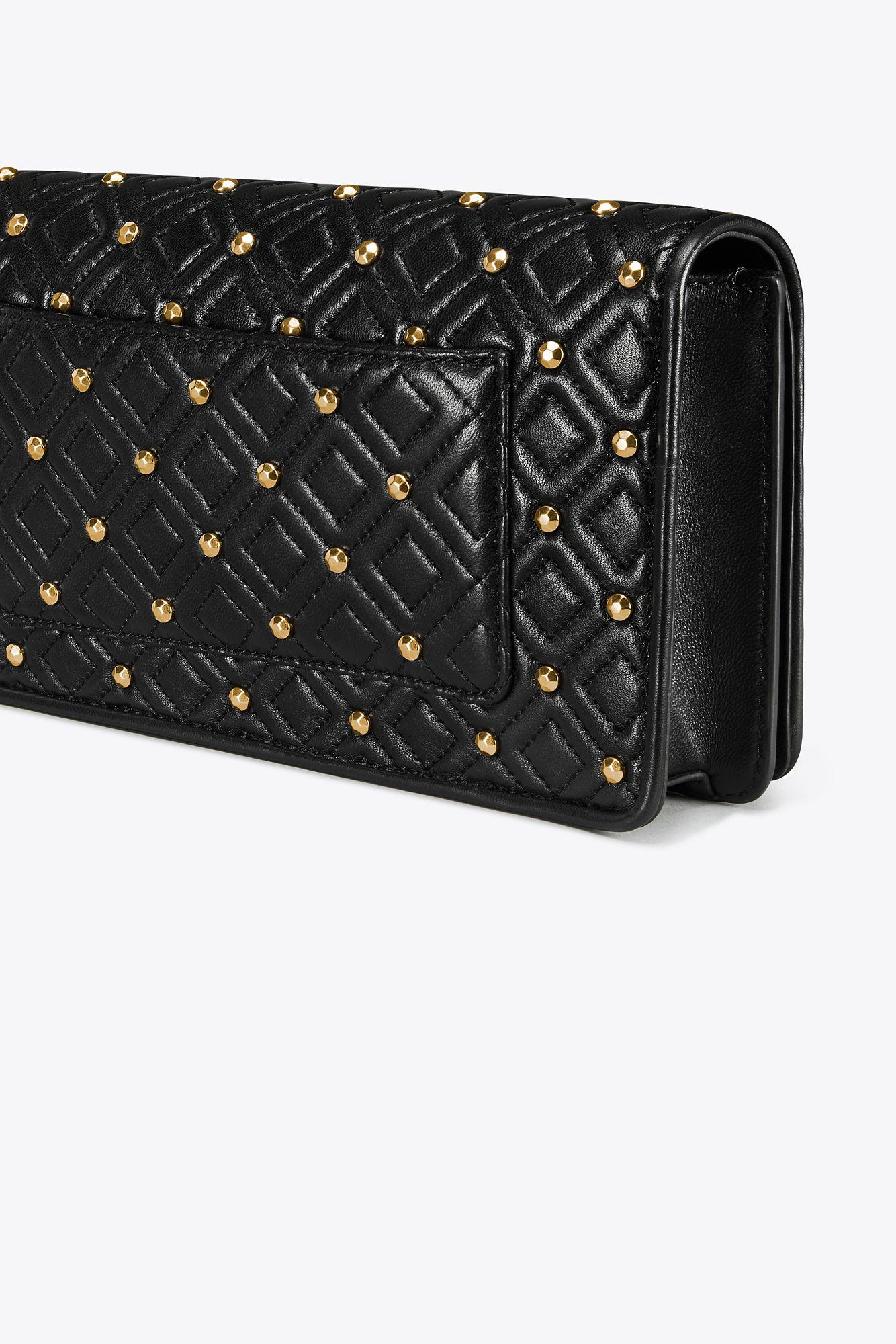 tory burch black leather clutch