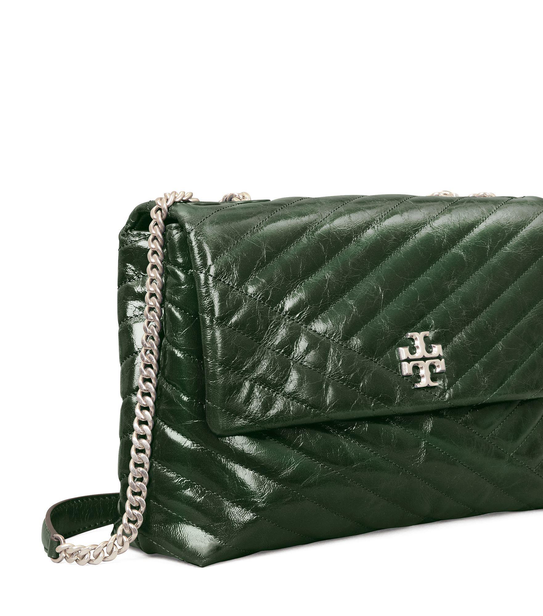 $548 Tory Burch Kira Chevron Green Convertible Quilt Shoulder Crossbody  Hand Bag