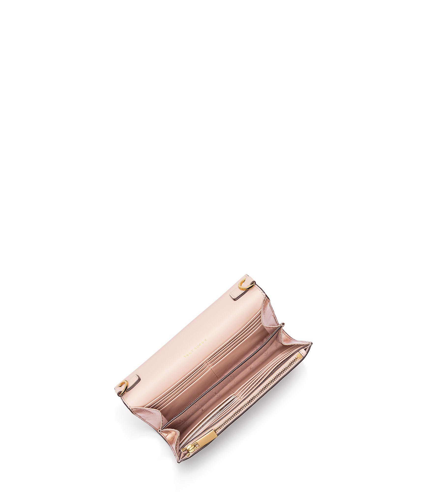 Tory Burch Leather Robinson Metallic Chain Wallet in Light Rose Gold (Pink) - Lyst
