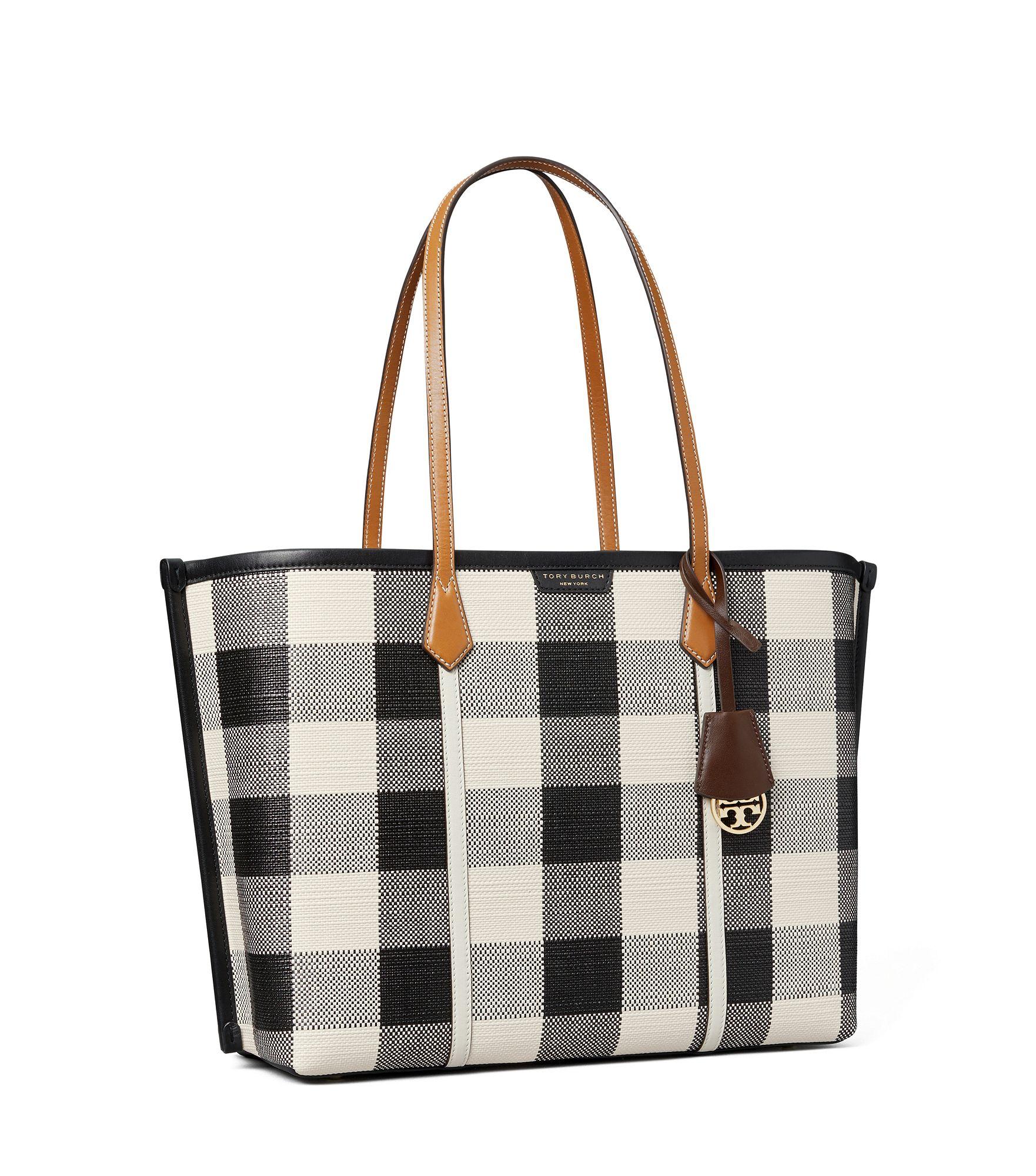 Tory Burch Perry Gingham Triple-compartment Tote Bag in Black