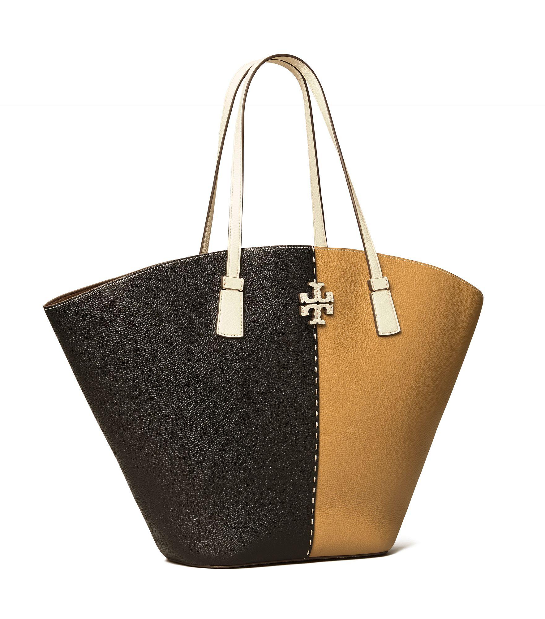 Tory Burch African Inspired Large Canvas Tote Bag Black Ivory Tan